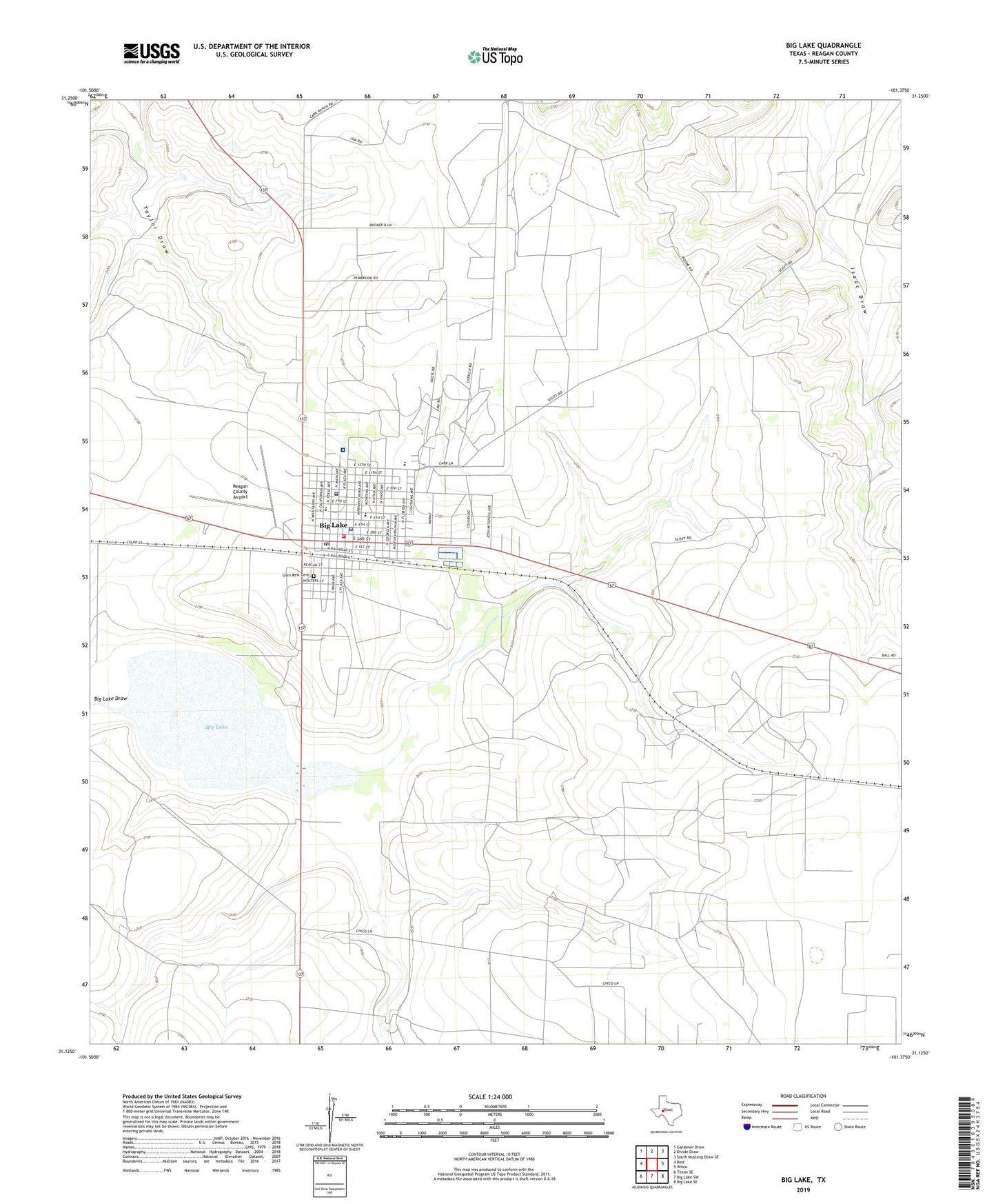 Big Lake Texas US Topo Map Image
