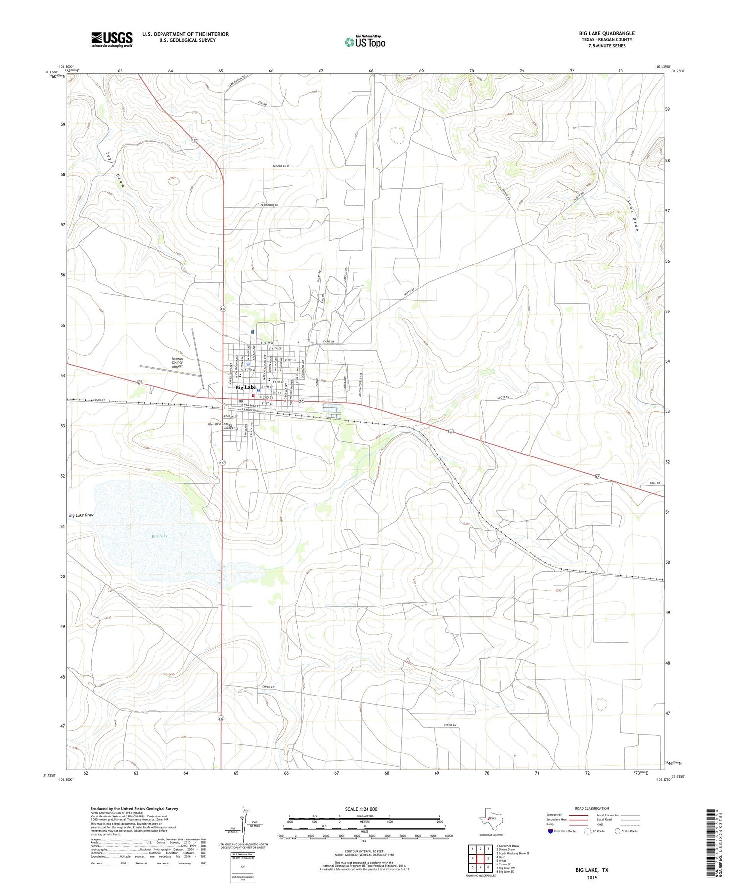 Big Lake Texas US Topo Map Image