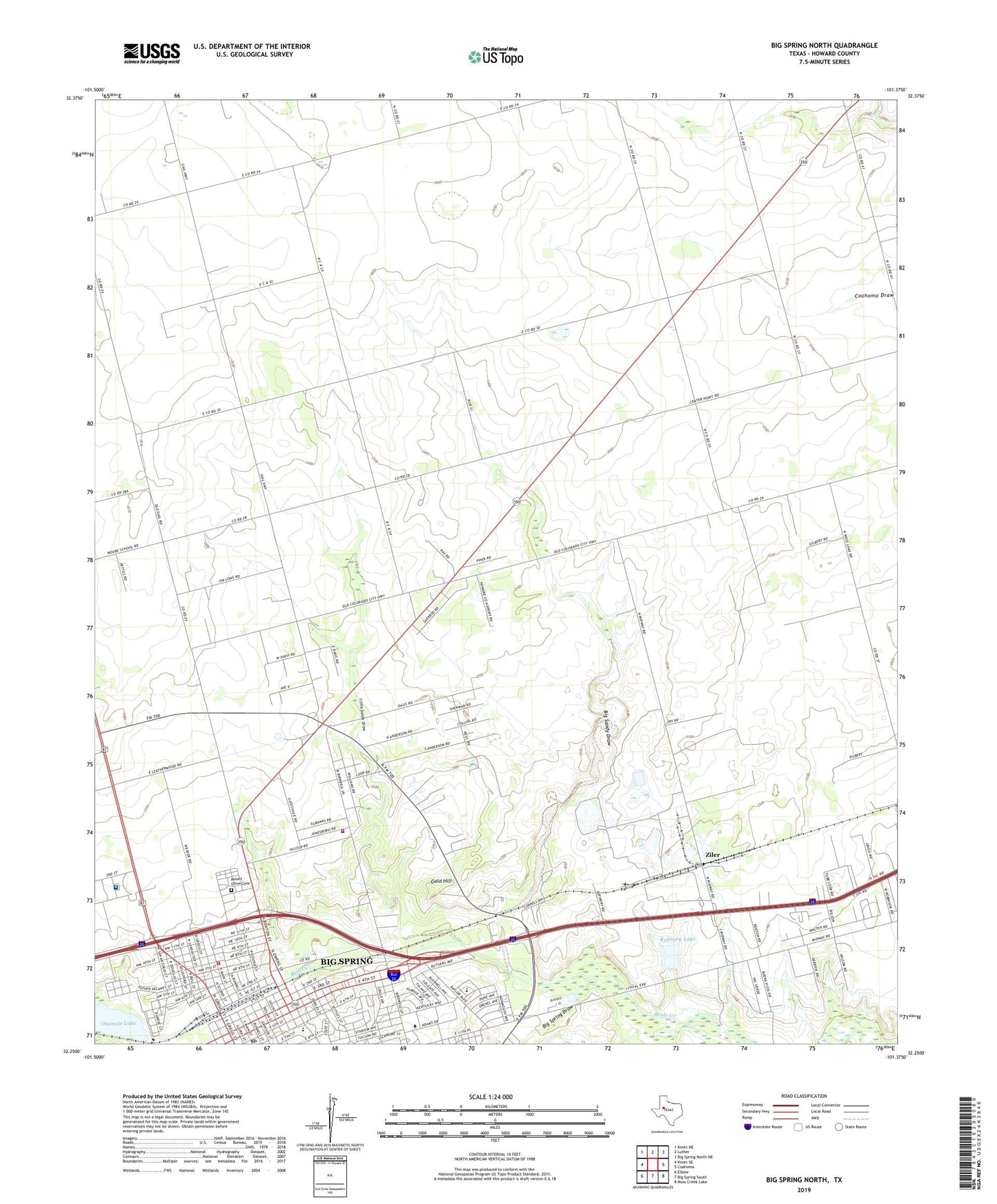 Big Spring North Texas US Topo Map Image