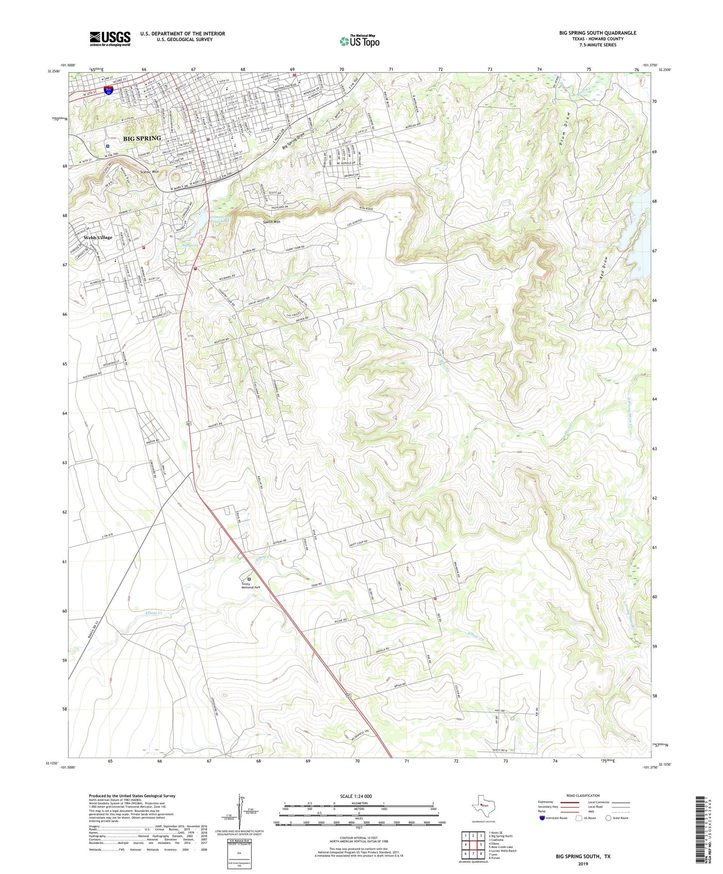 Big Spring South Texas US Topo Map Image