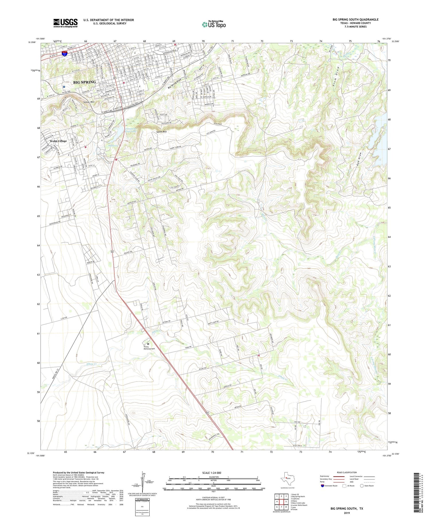 Big Spring South Texas US Topo Map Image