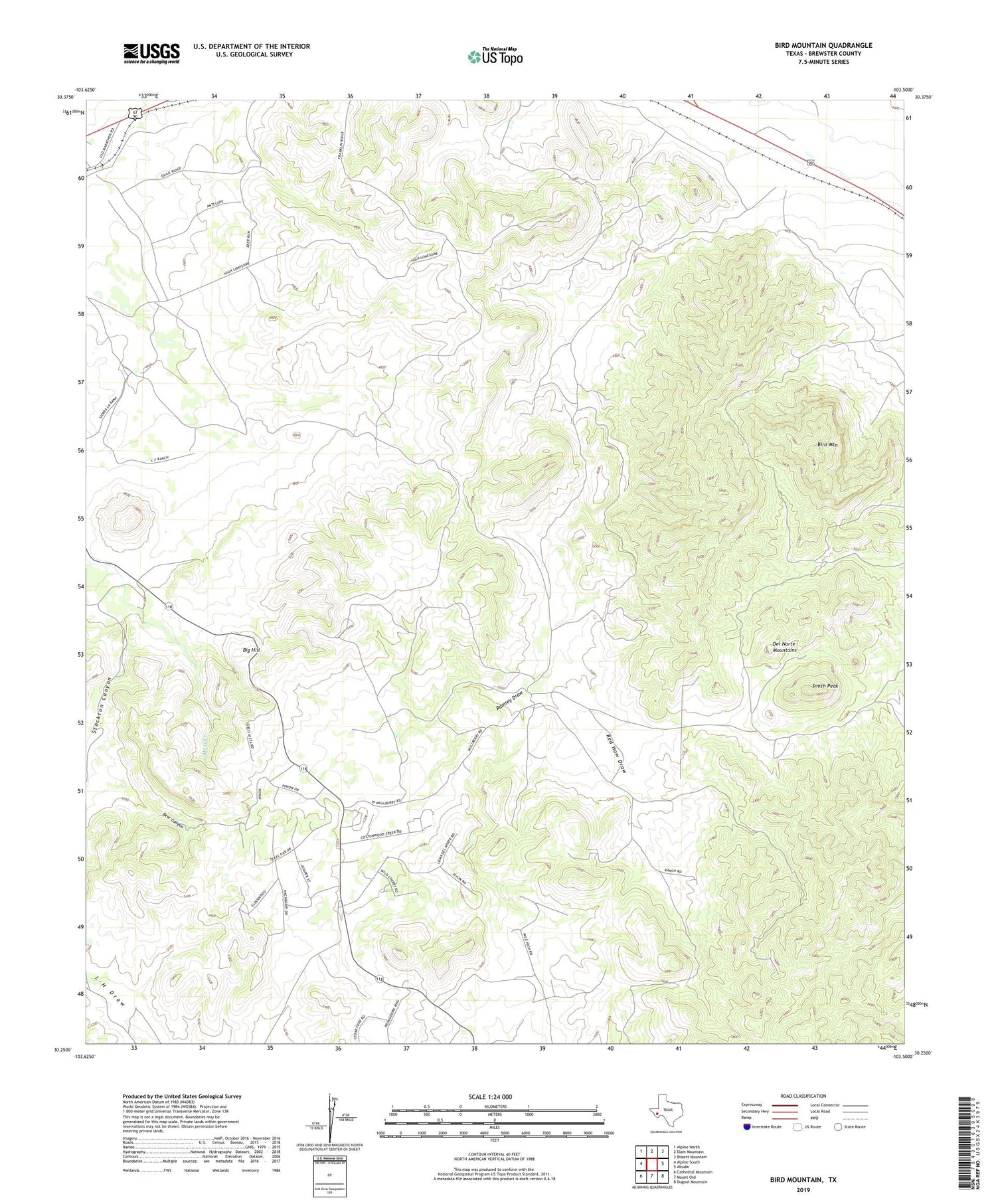 Bird Mountain Texas US Topo Map Image