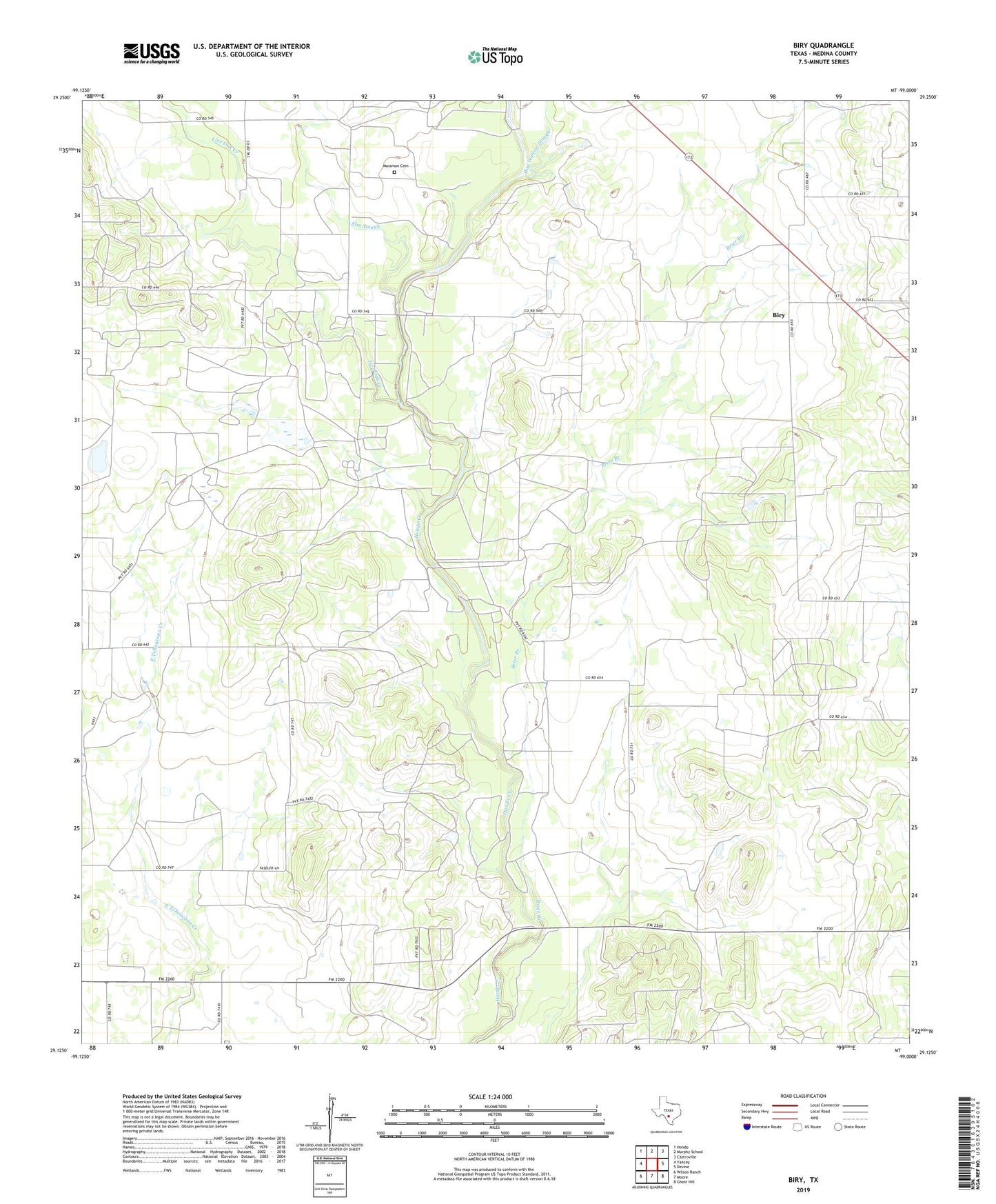 Biry Texas US Topo Map Image