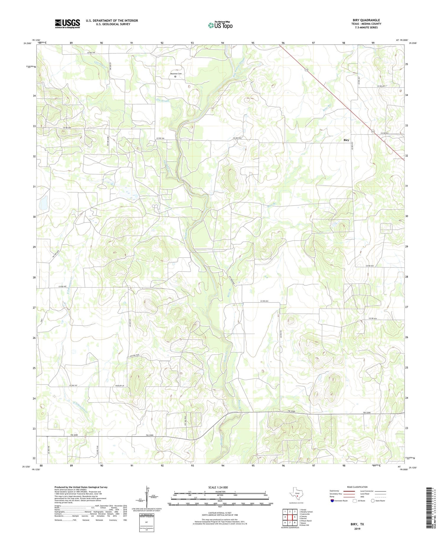 Biry Texas US Topo Map Image