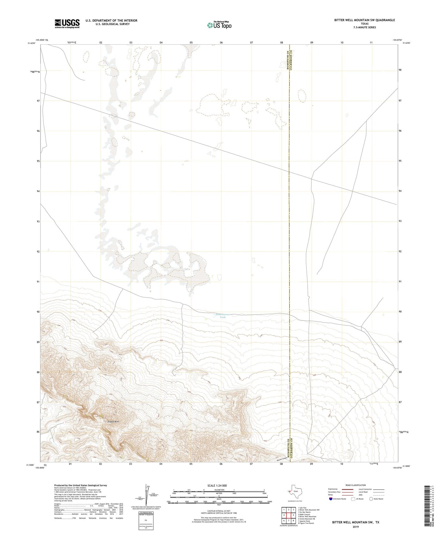Bitter Well Mountain SW Texas US Topo Map Image