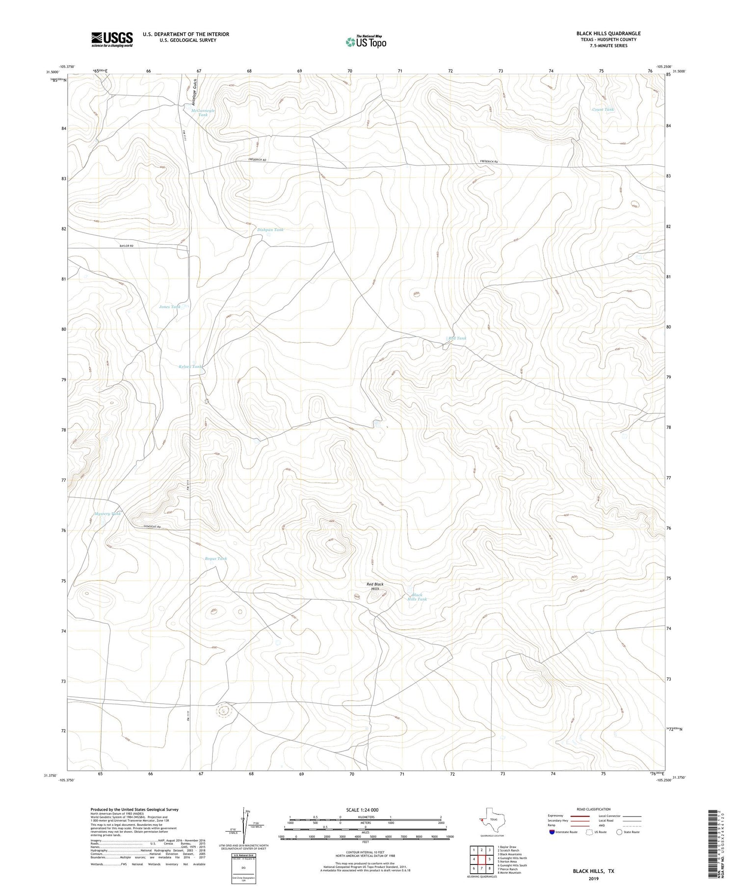 Black Hills Texas US Topo Map Image