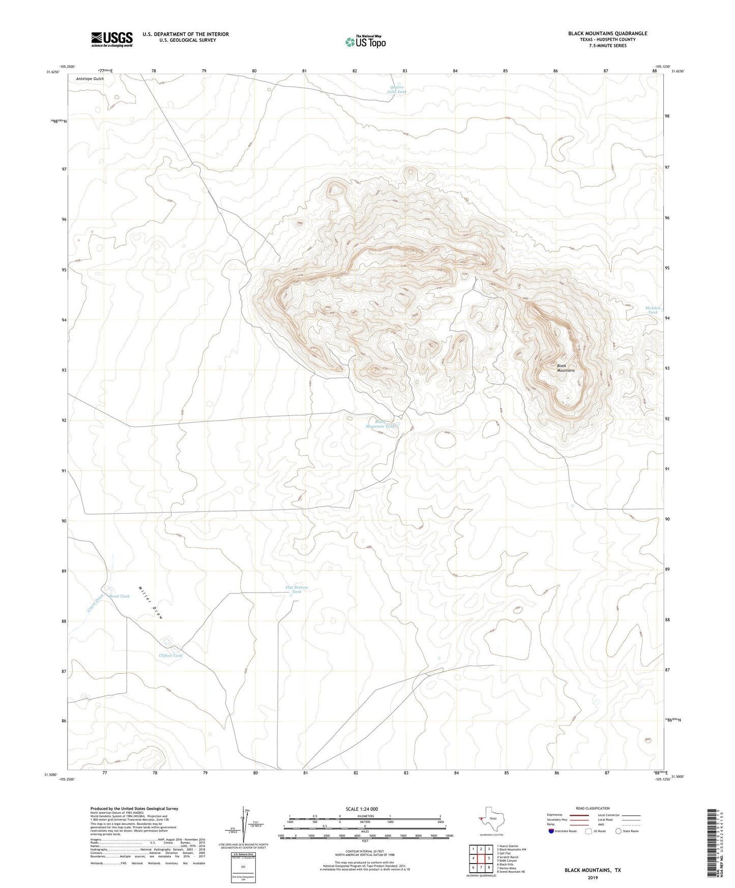 Black Mountains Texas US Topo Map Image