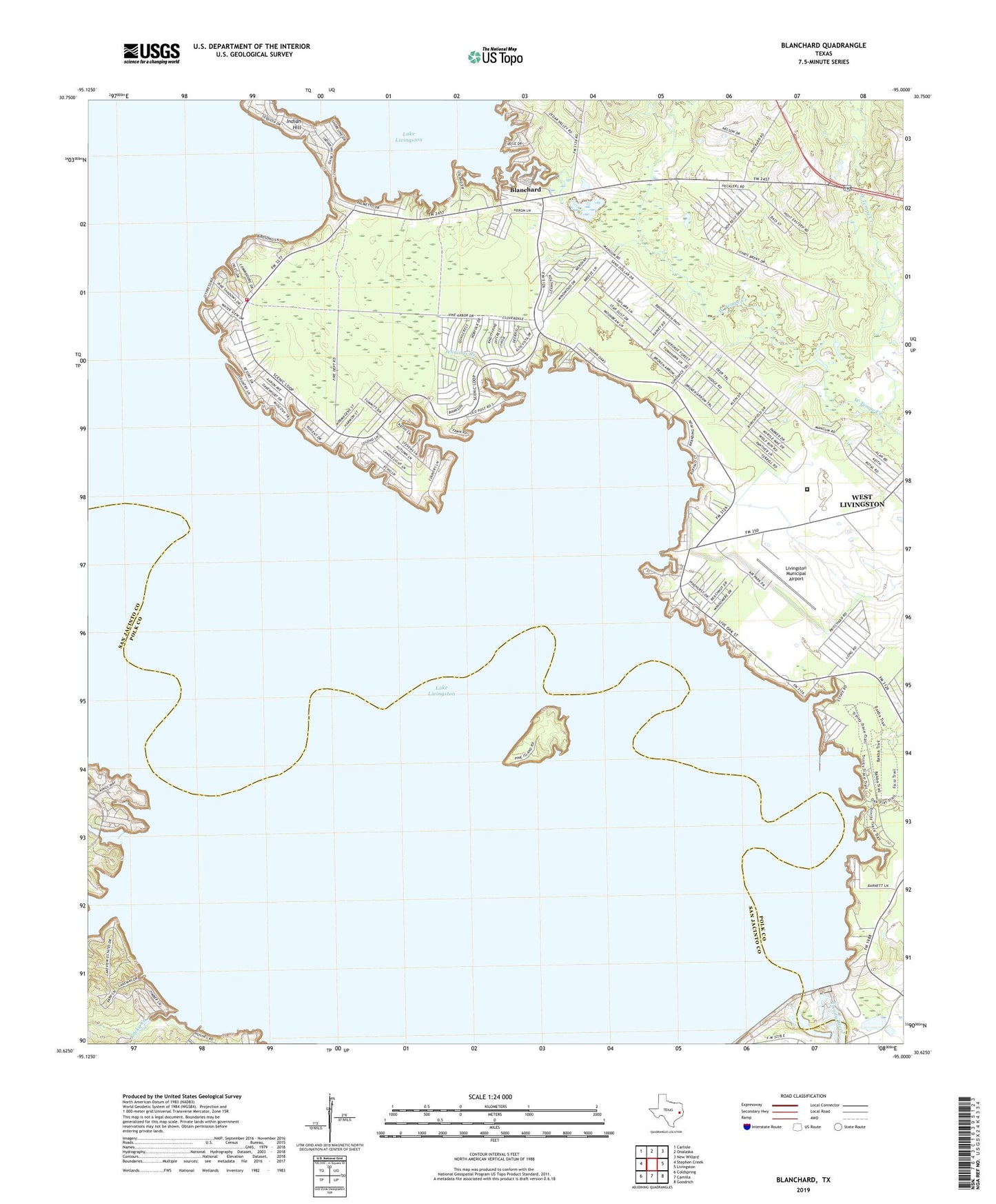 Blanchard Texas US Topo Map Image
