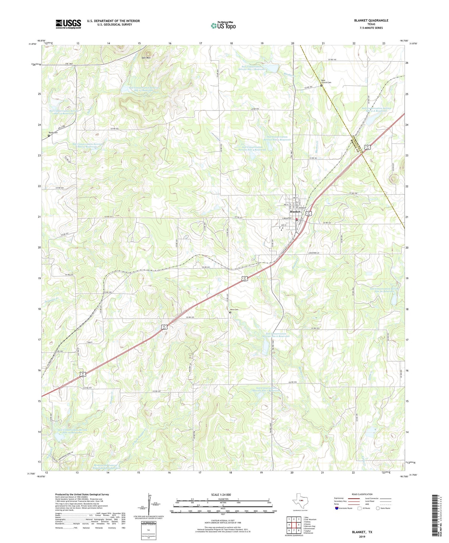 Blanket Texas US Topo Map Image