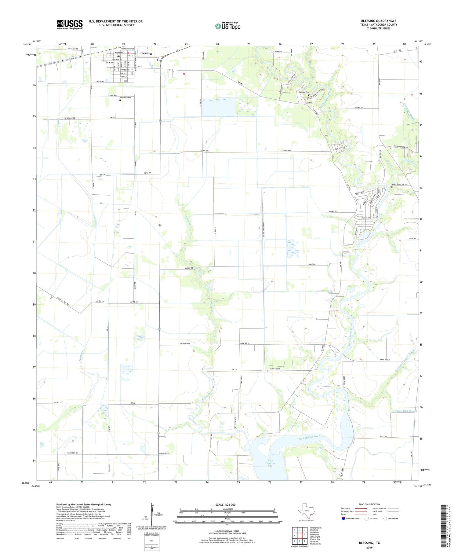 Blessing Texas US Topo Map Image