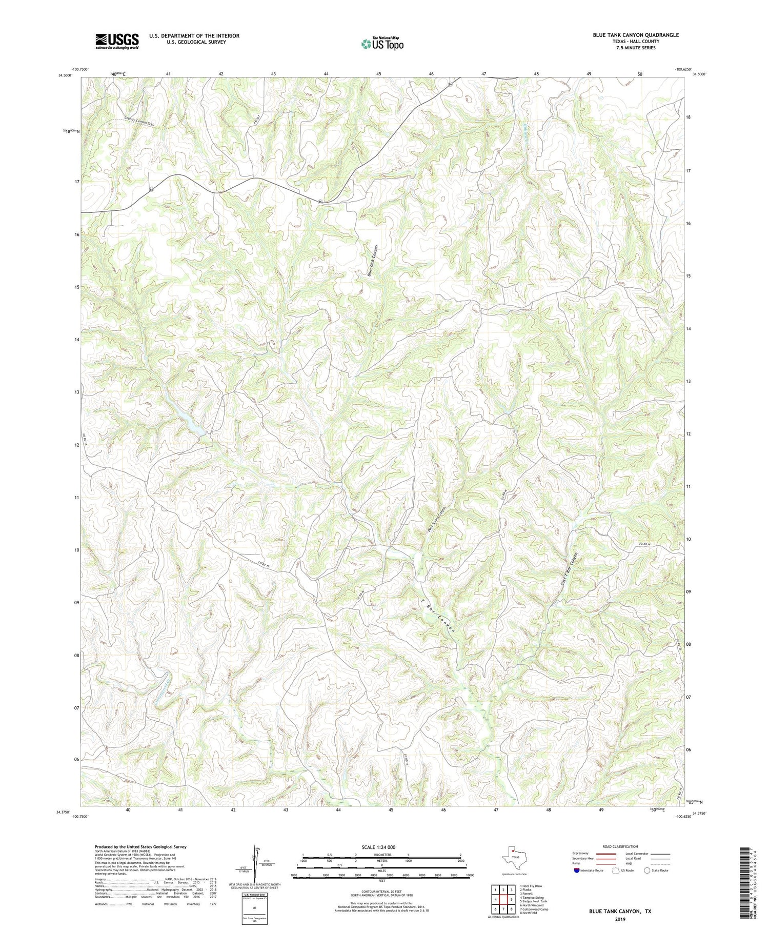 Blue Tank Canyon Texas US Topo Map Image
