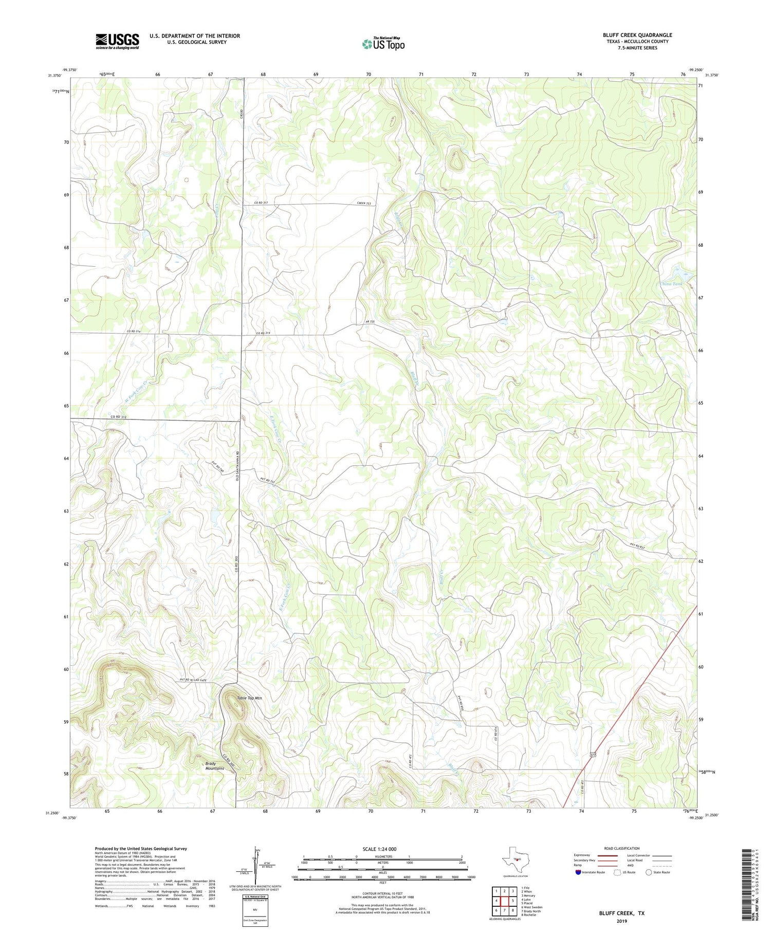 Bluff Creek Texas US Topo Map Image