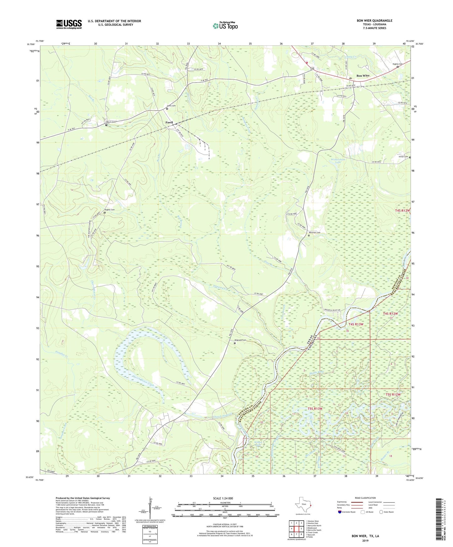 Bon Wier Texas US Topo Map Image