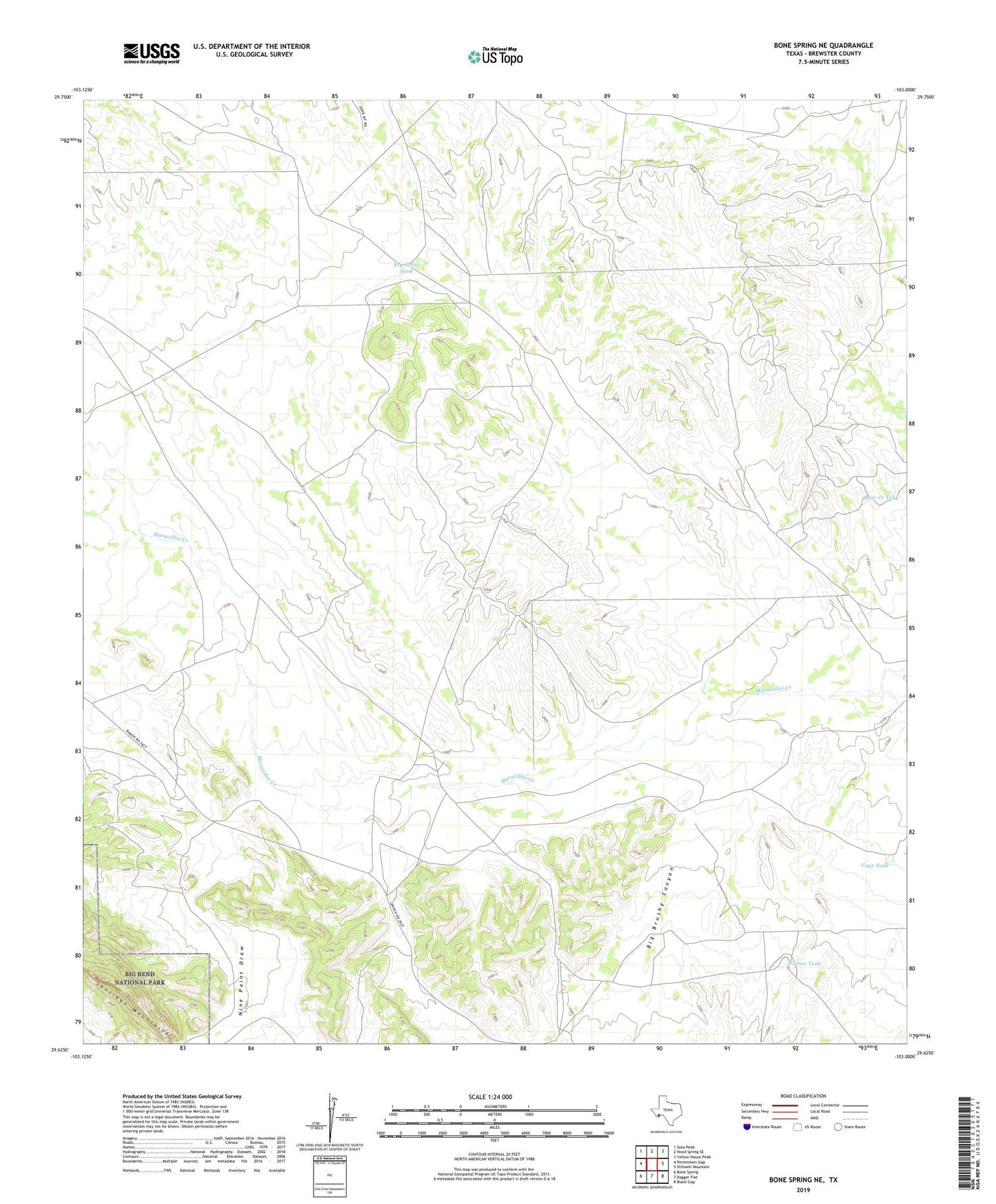 Bone Spring NE Texas US Topo Map Image