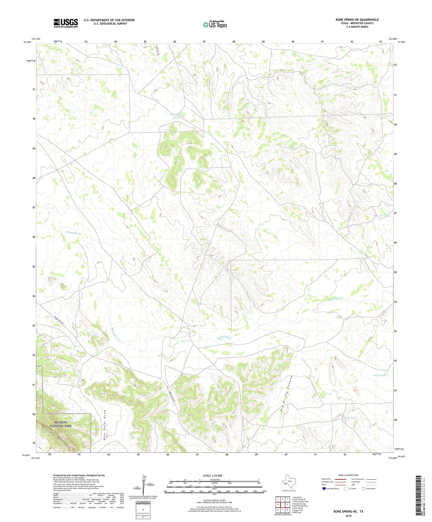 Bone Spring NE Texas US Topo Map Image