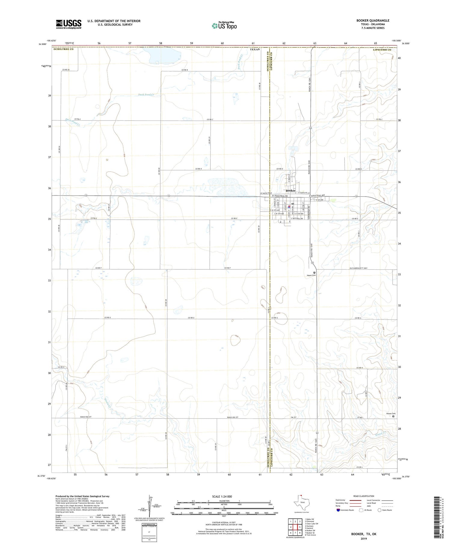 Booker Texas US Topo Map Image