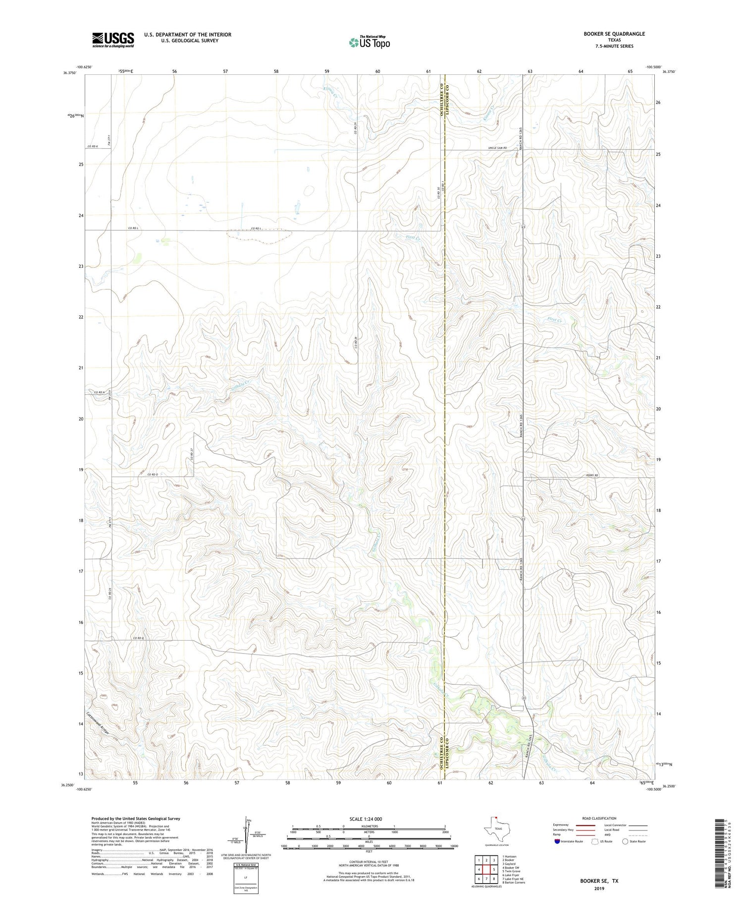 Booker SE Texas US Topo Map Image