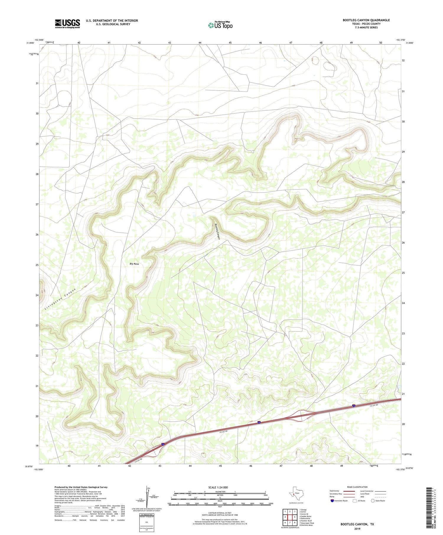 Bootleg Canyon Texas US Topo Map Image