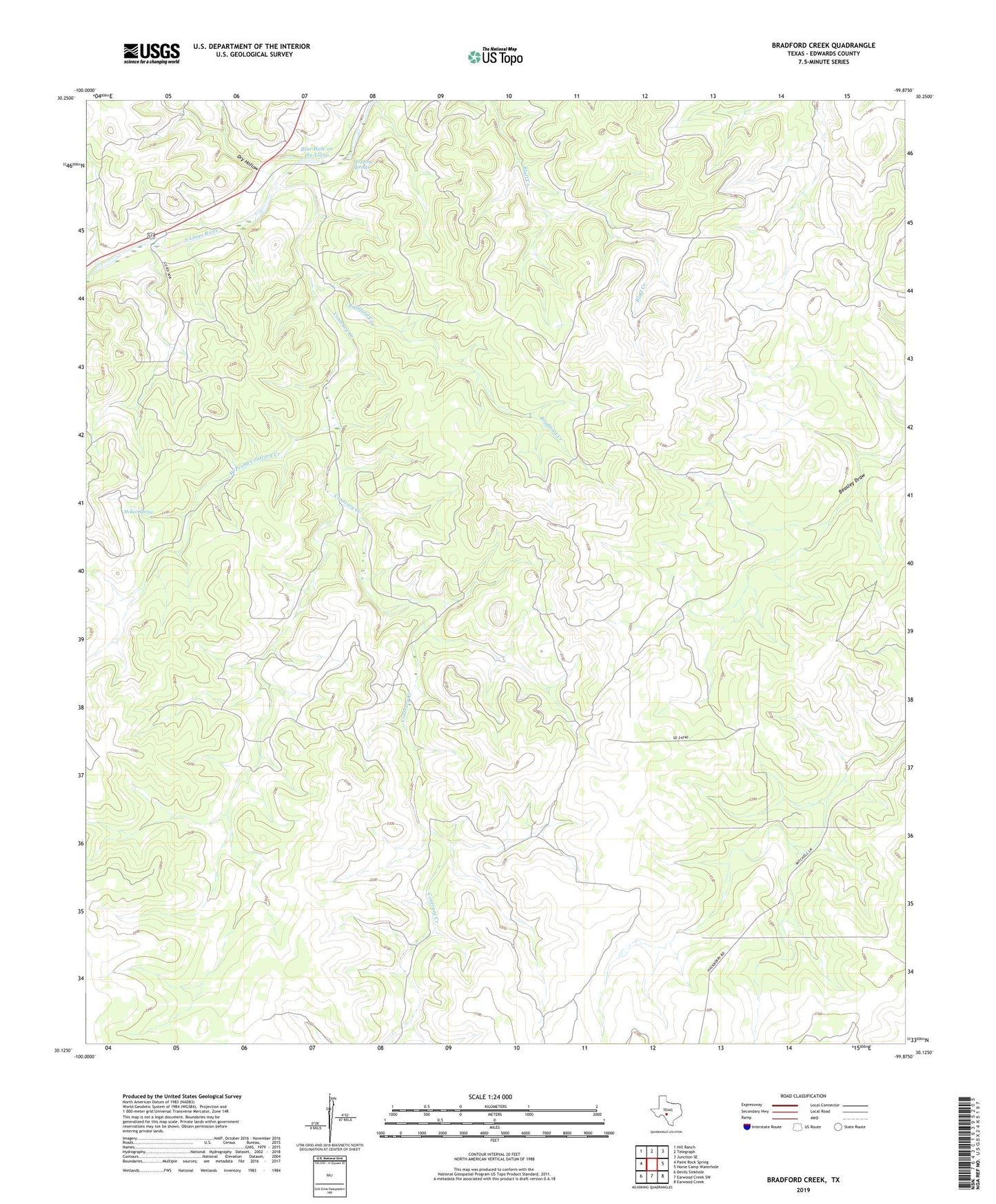 Bradford Creek Texas US Topo Map Image