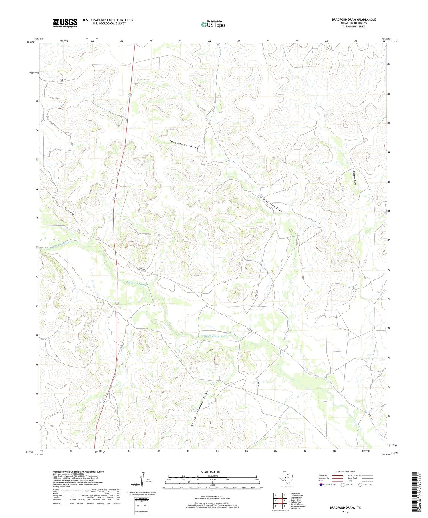Bradford Draw Texas US Topo Map Image