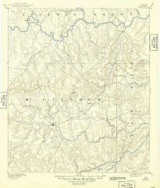 Historic 1894 Brady Texas 30'x30' Topo Map Image