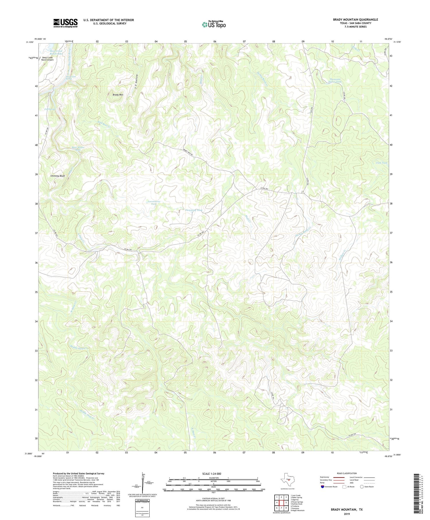Brady Mountain Texas US Topo Map Image