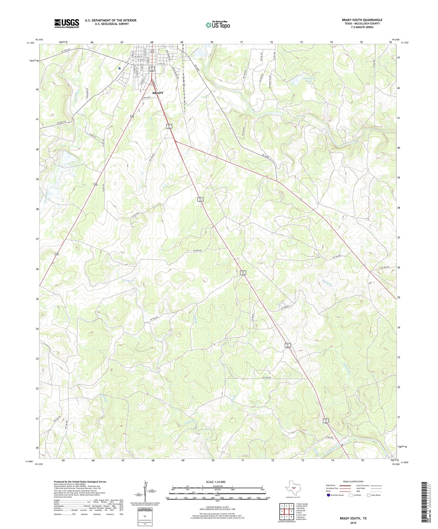 Brady South Texas US Topo Map Image