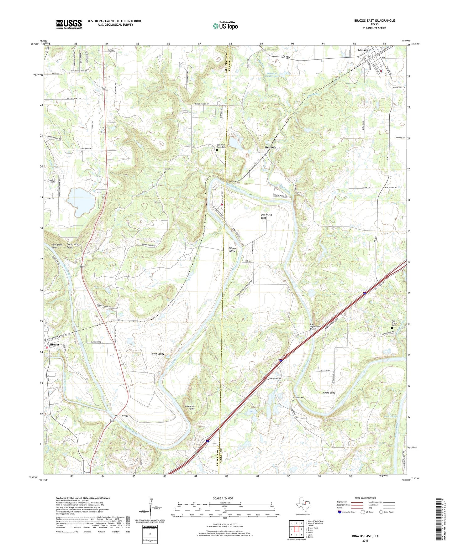 Brazos East Texas US Topo Map Image