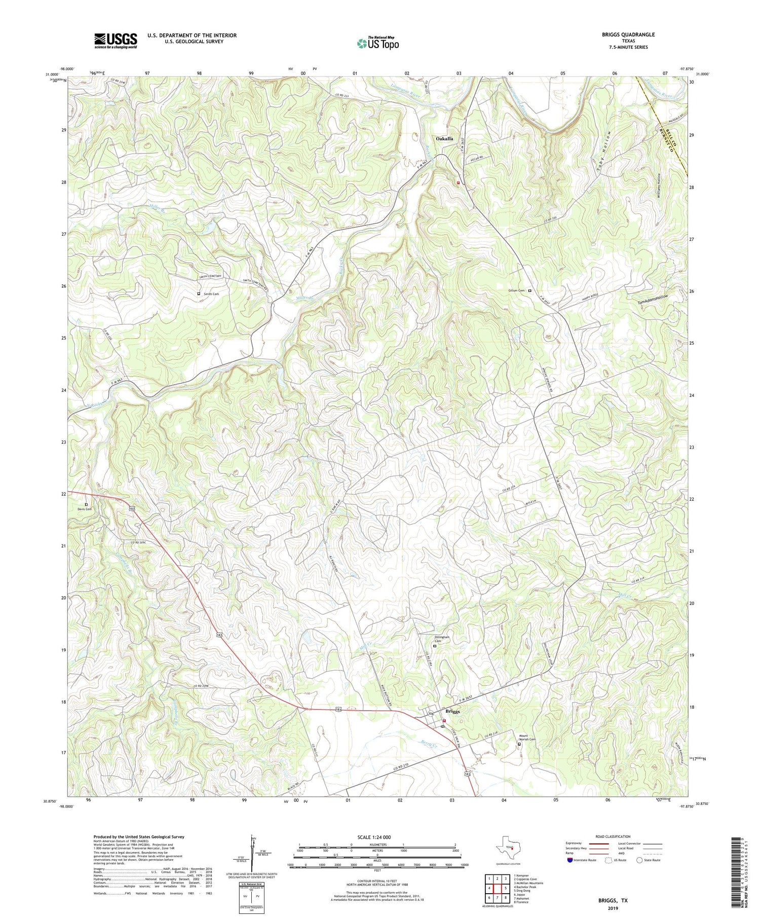 Briggs Texas US Topo Map Image