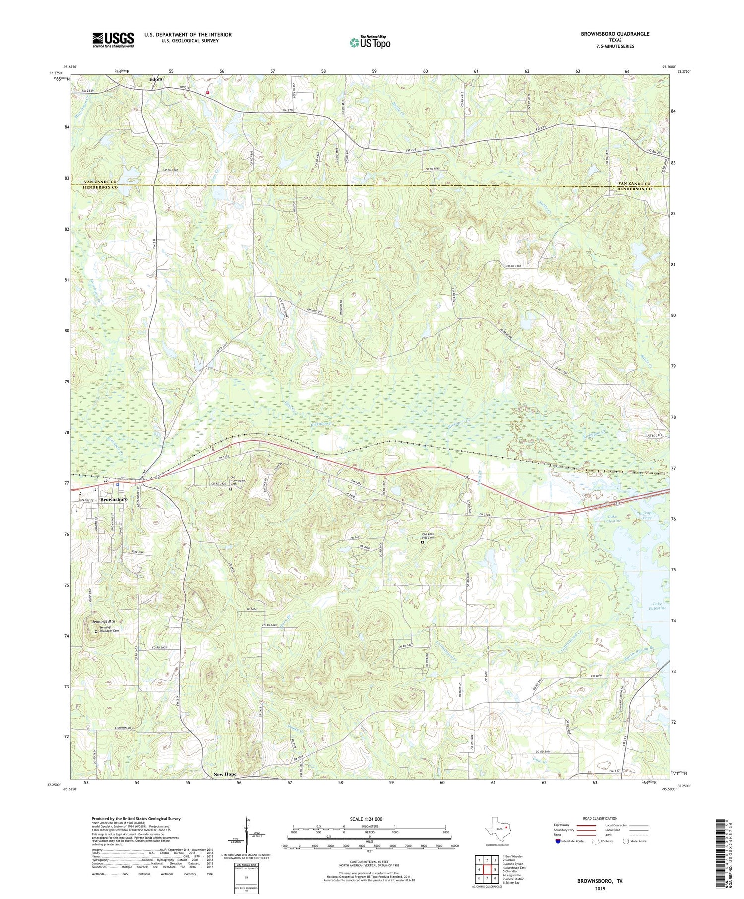 Brownsboro Texas US Topo Map Image