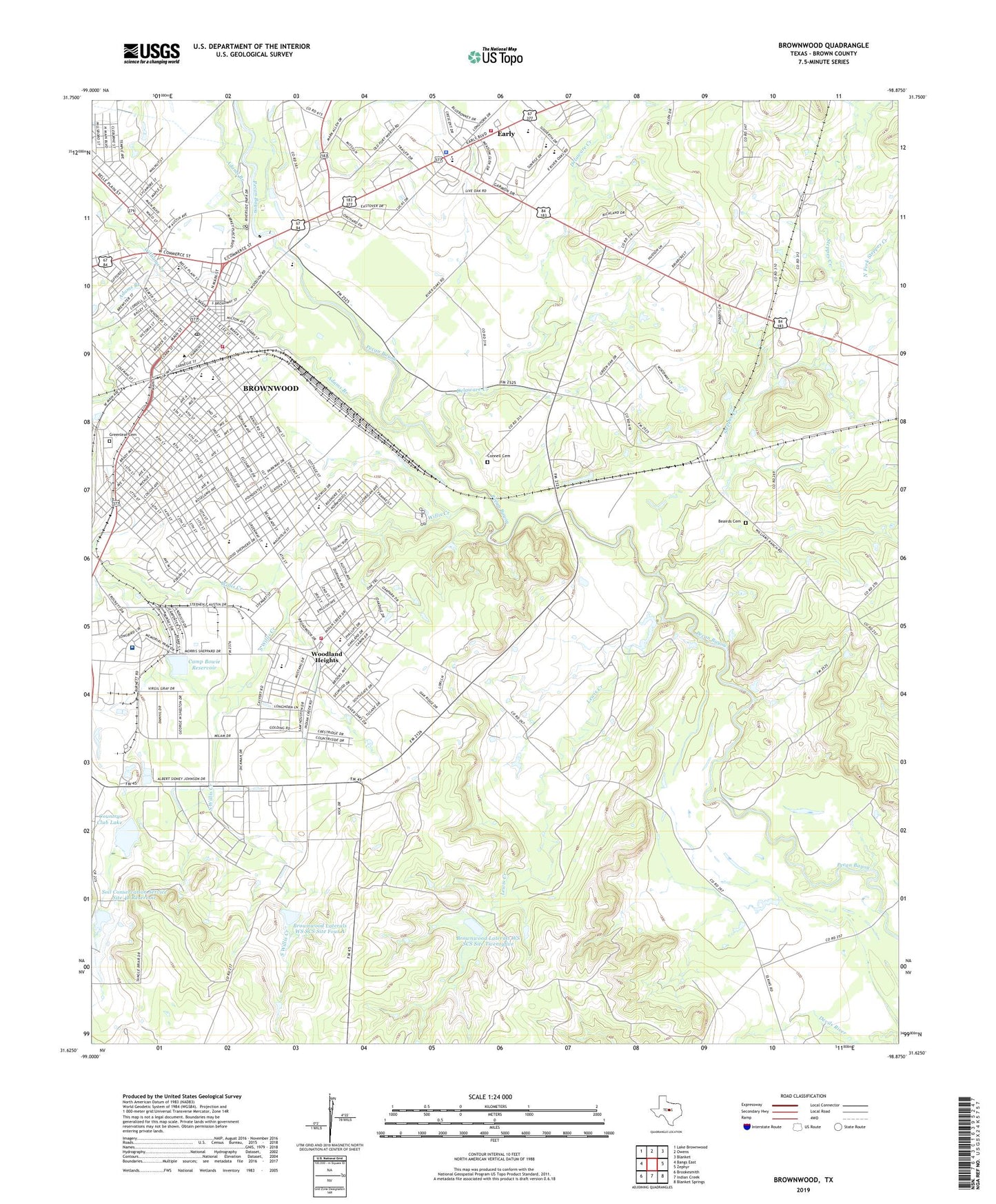 Brownwood Texas US Topo Map Image