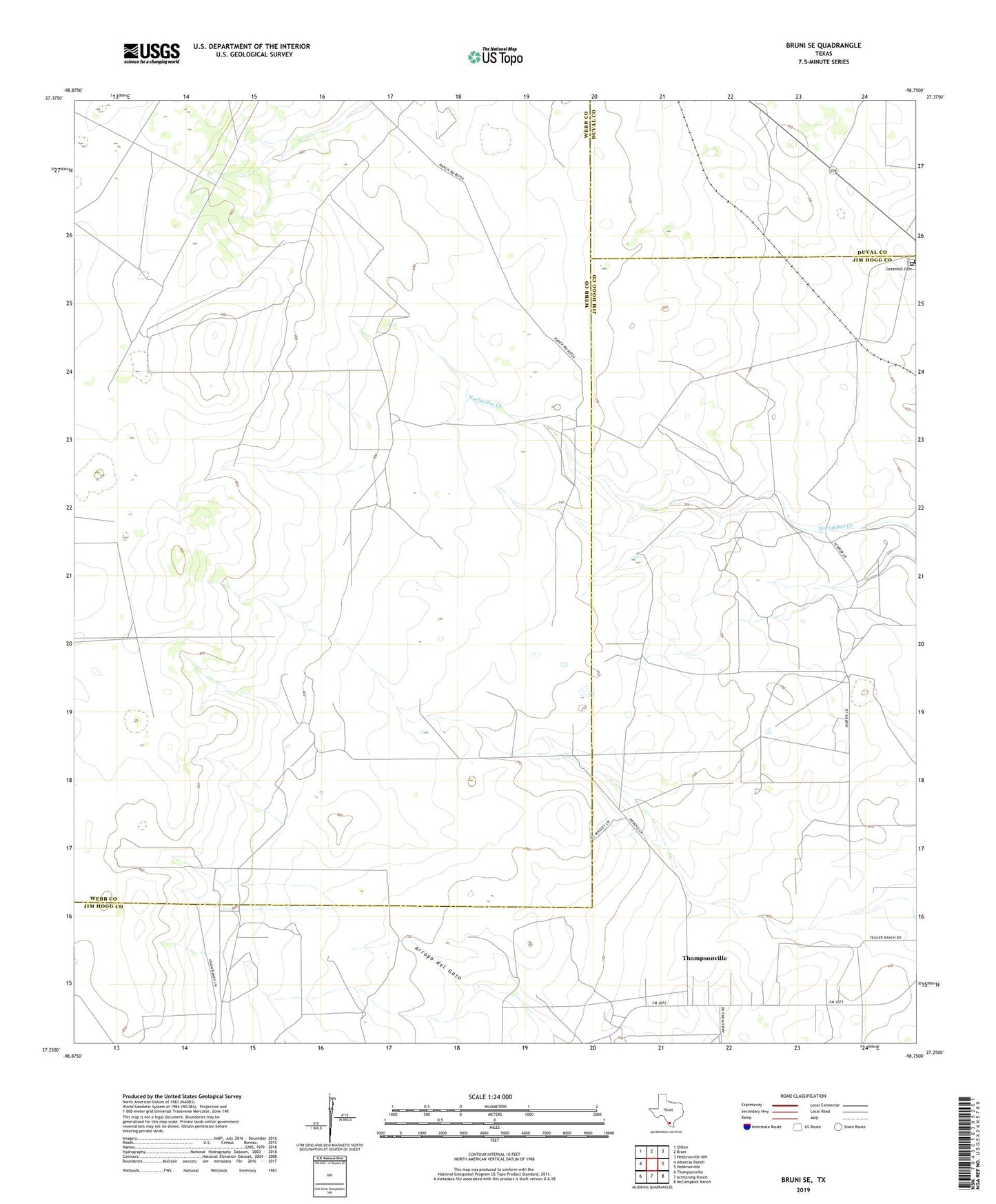 Bruni SE Texas US Topo Map Image
