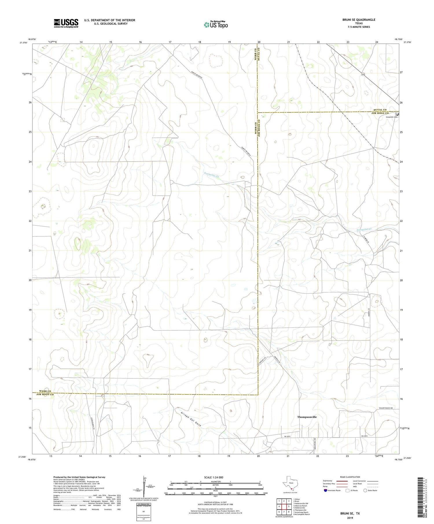 Bruni SE Texas US Topo Map Image