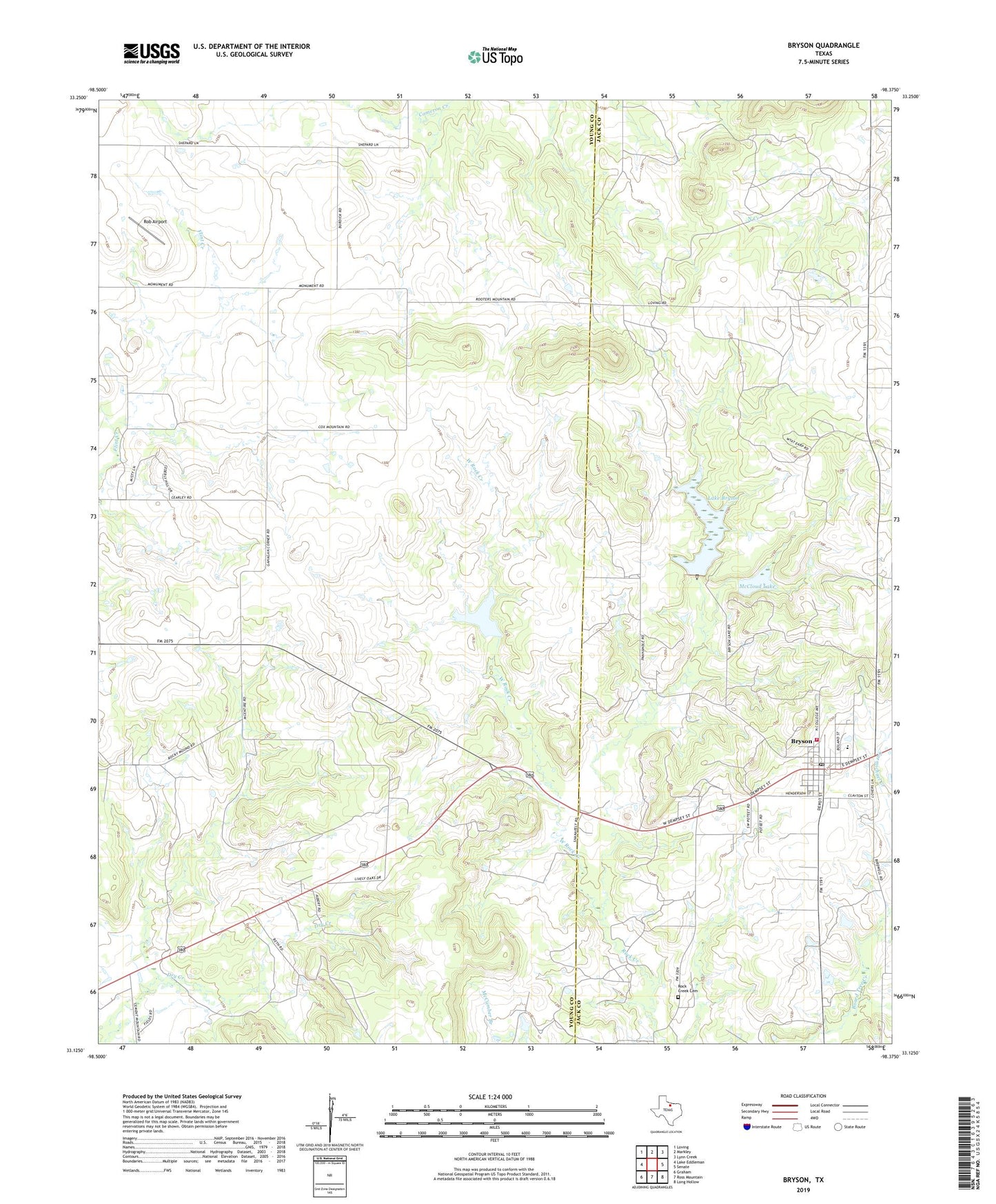 Bryson Texas US Topo Map Image