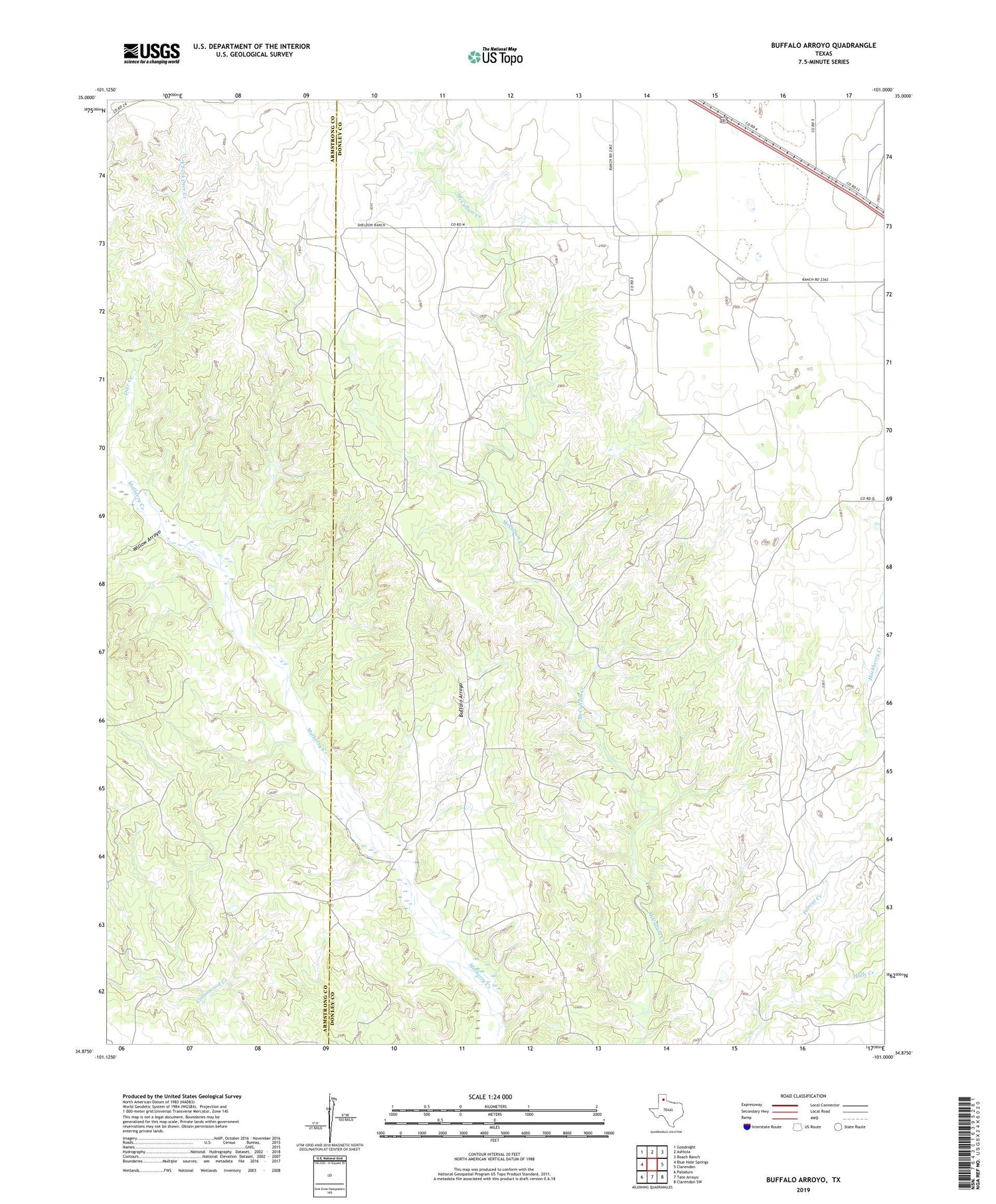 Buffalo Arroyo Texas US Topo Map Image