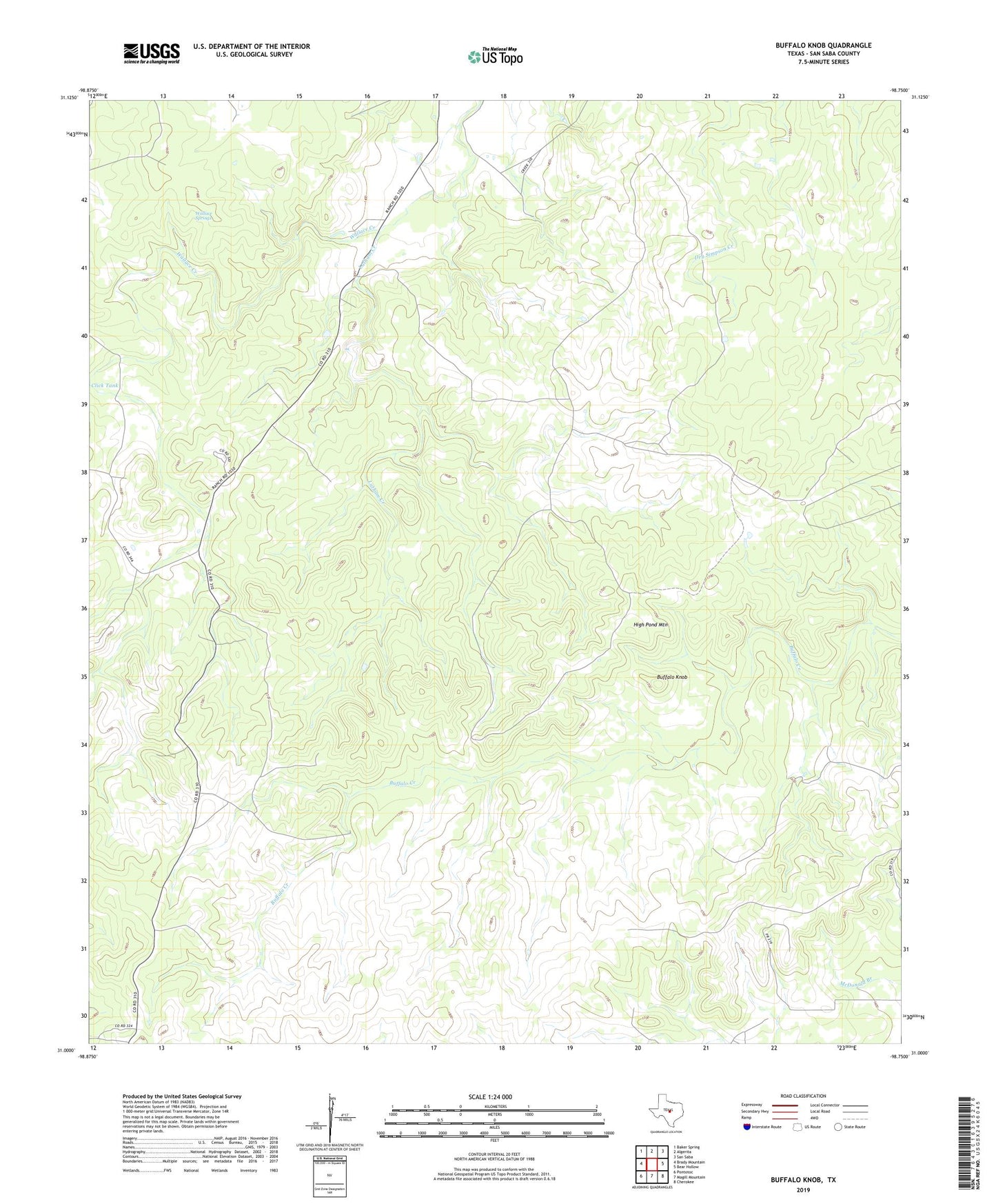 Buffalo Knob Texas US Topo Map Image