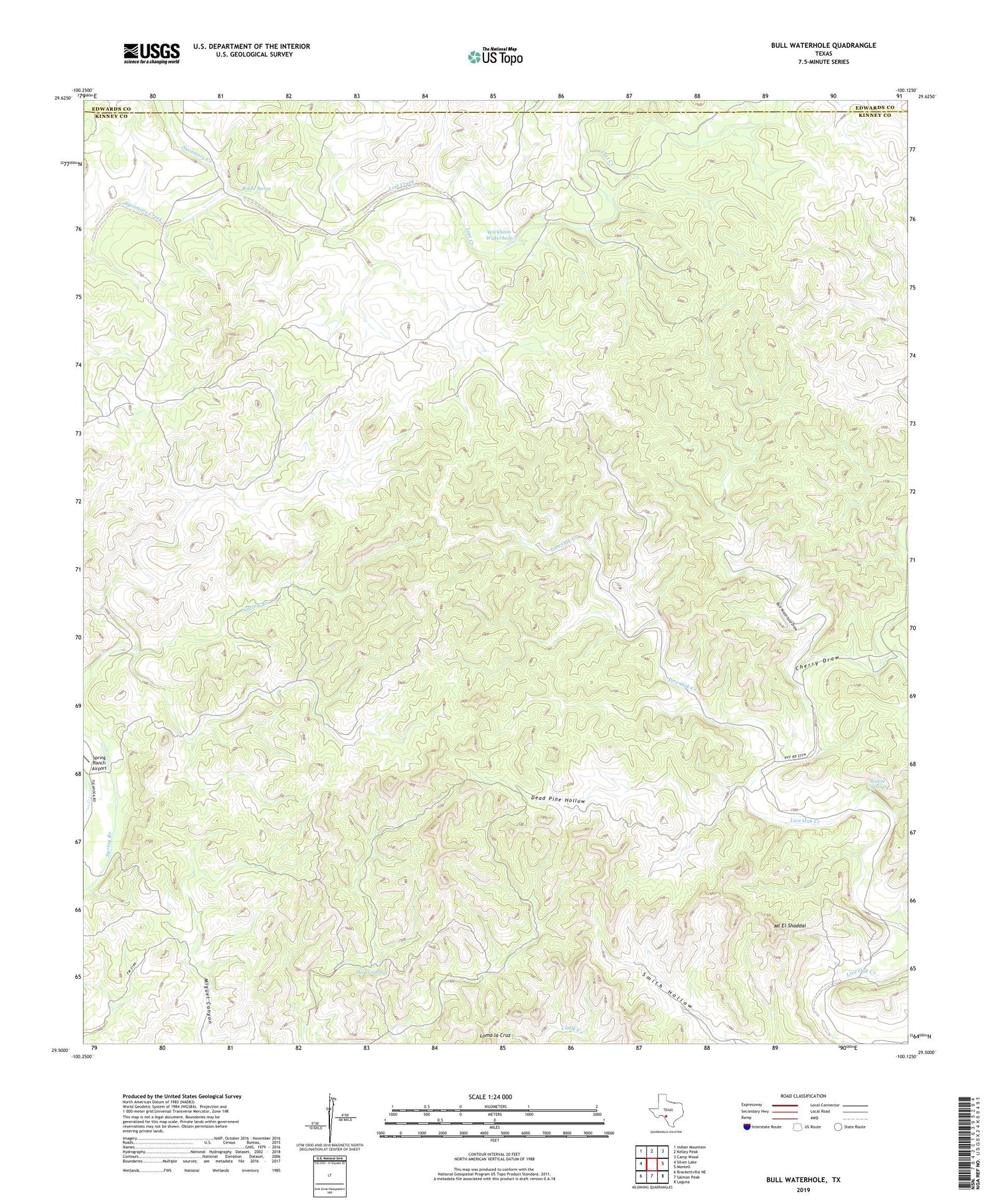 Bull Waterhole Texas US Topo Map Image