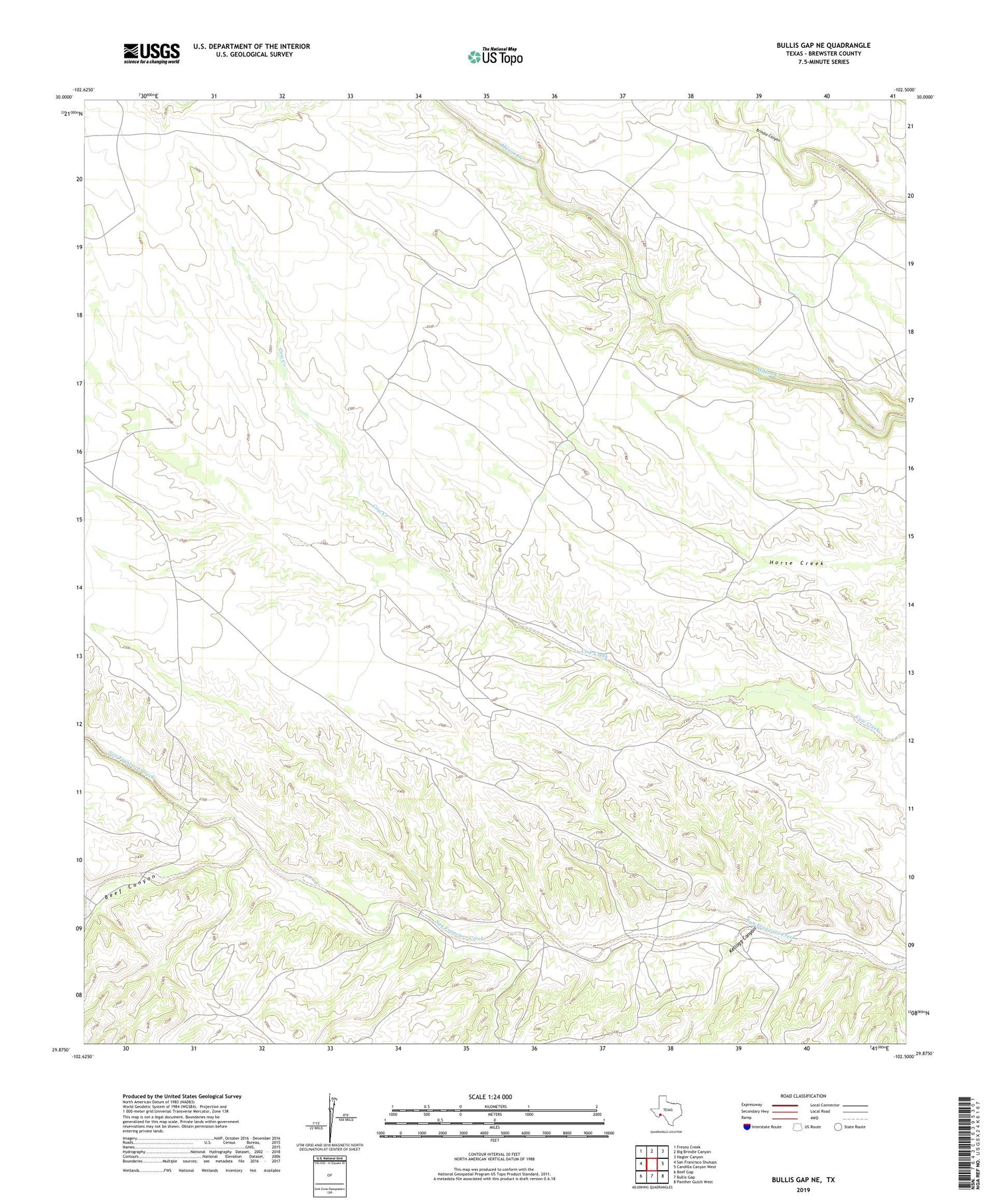 Bullis Gap NE Texas US Topo Map Image