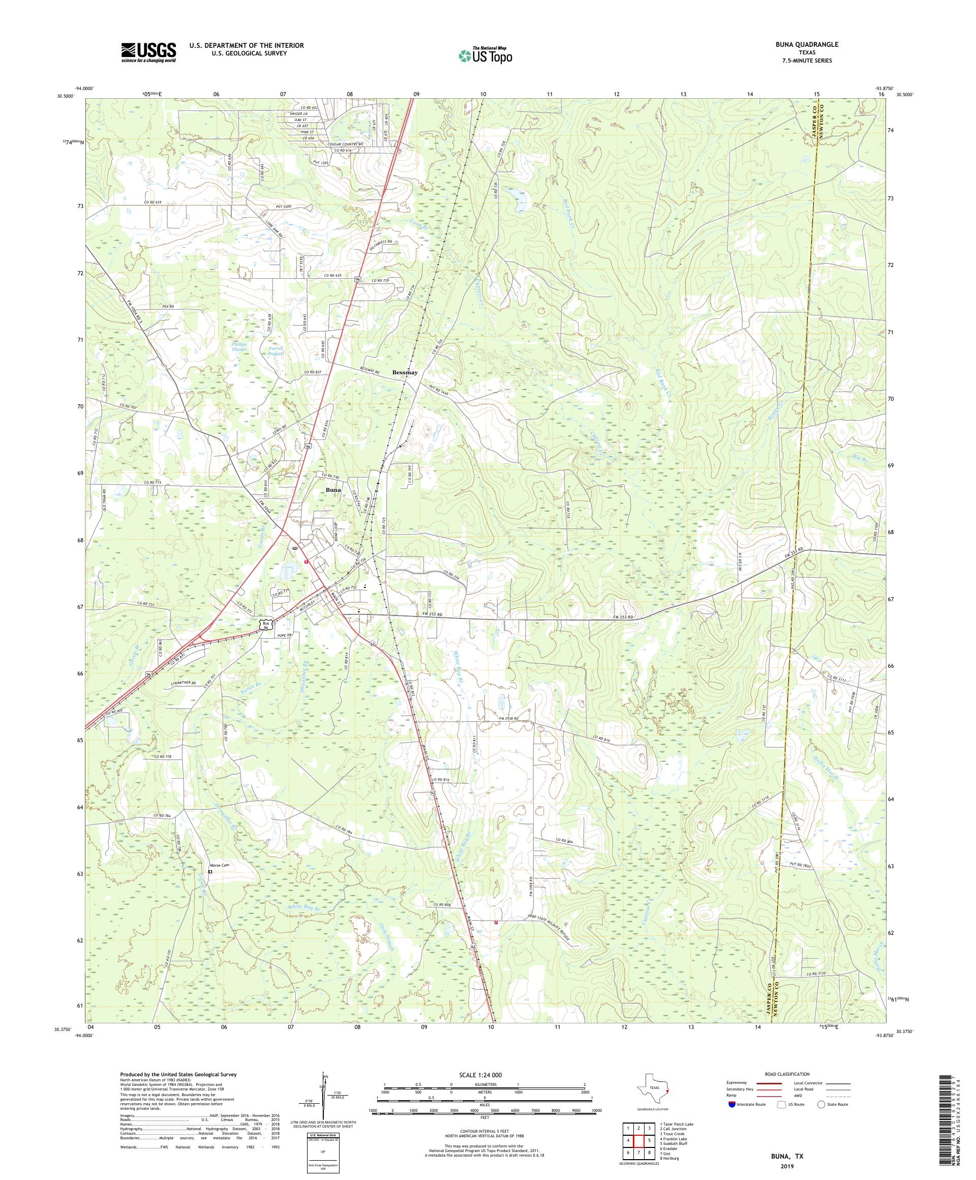Buna Texas US Topo Map – MyTopo Map Store