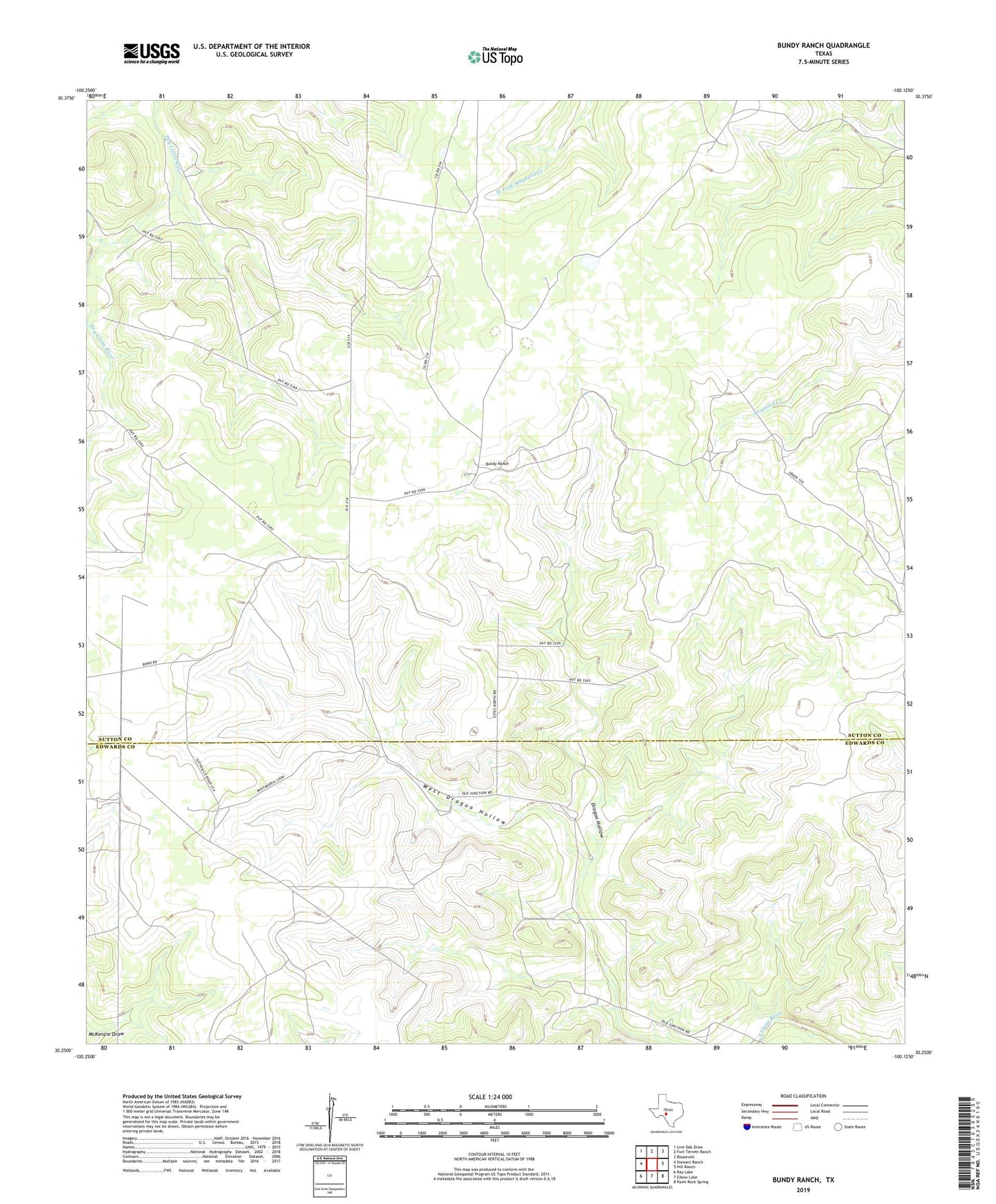 Bundy Ranch Texas US Topo Map Image