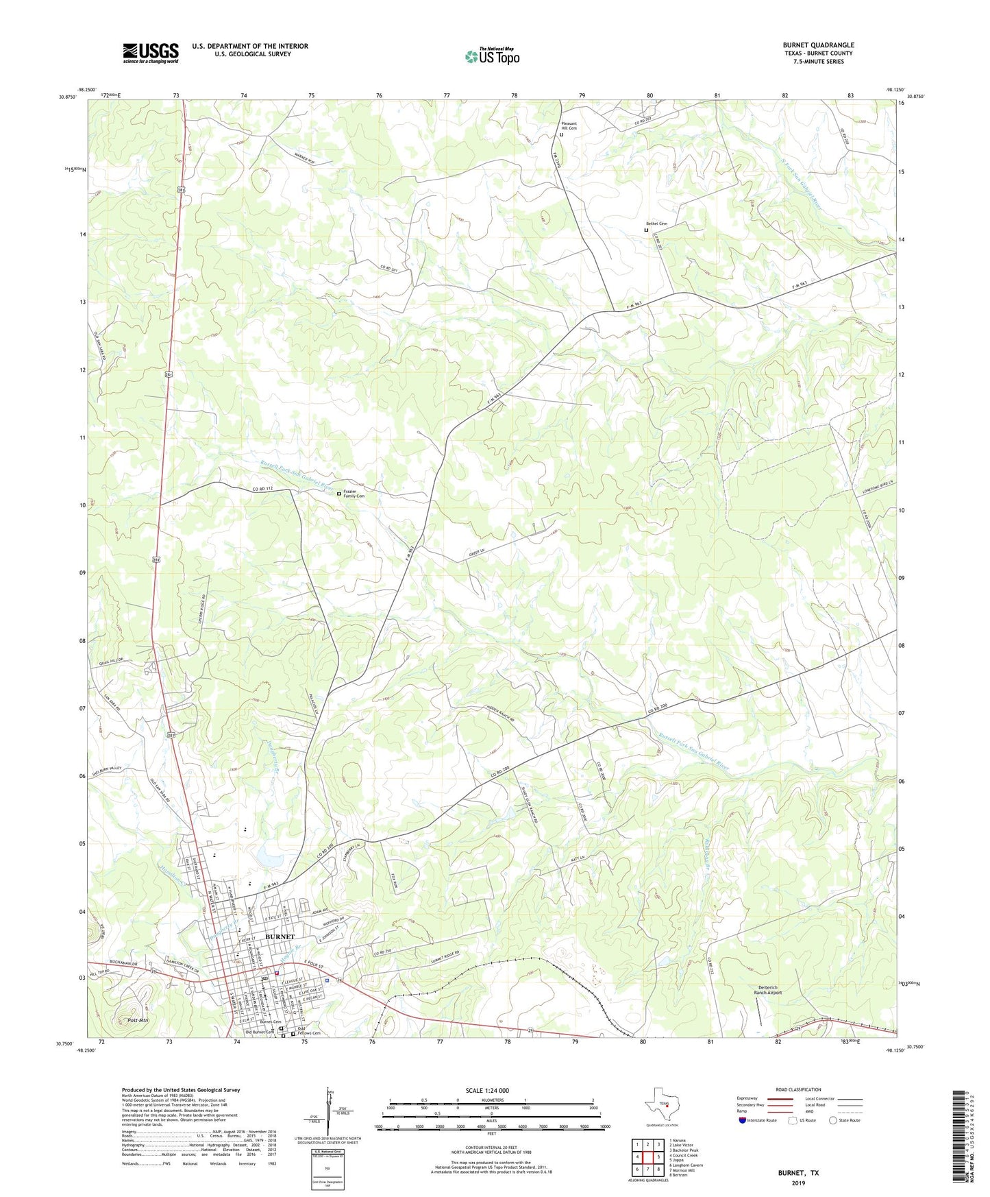 Burnet Texas US Topo Map Image