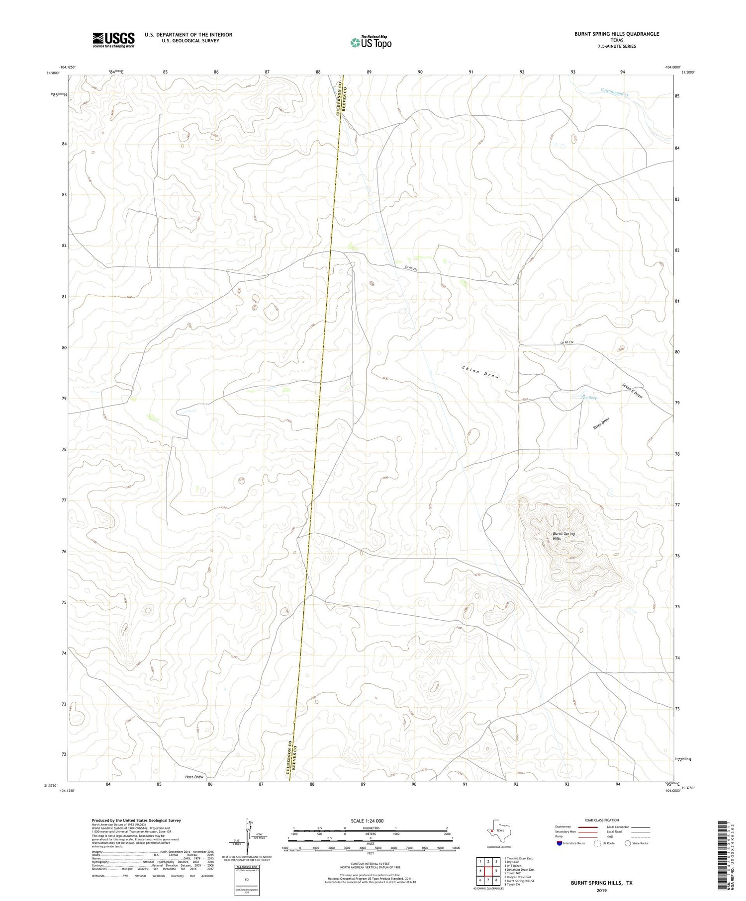 Burnt Spring Hills Texas US Topo Map Image