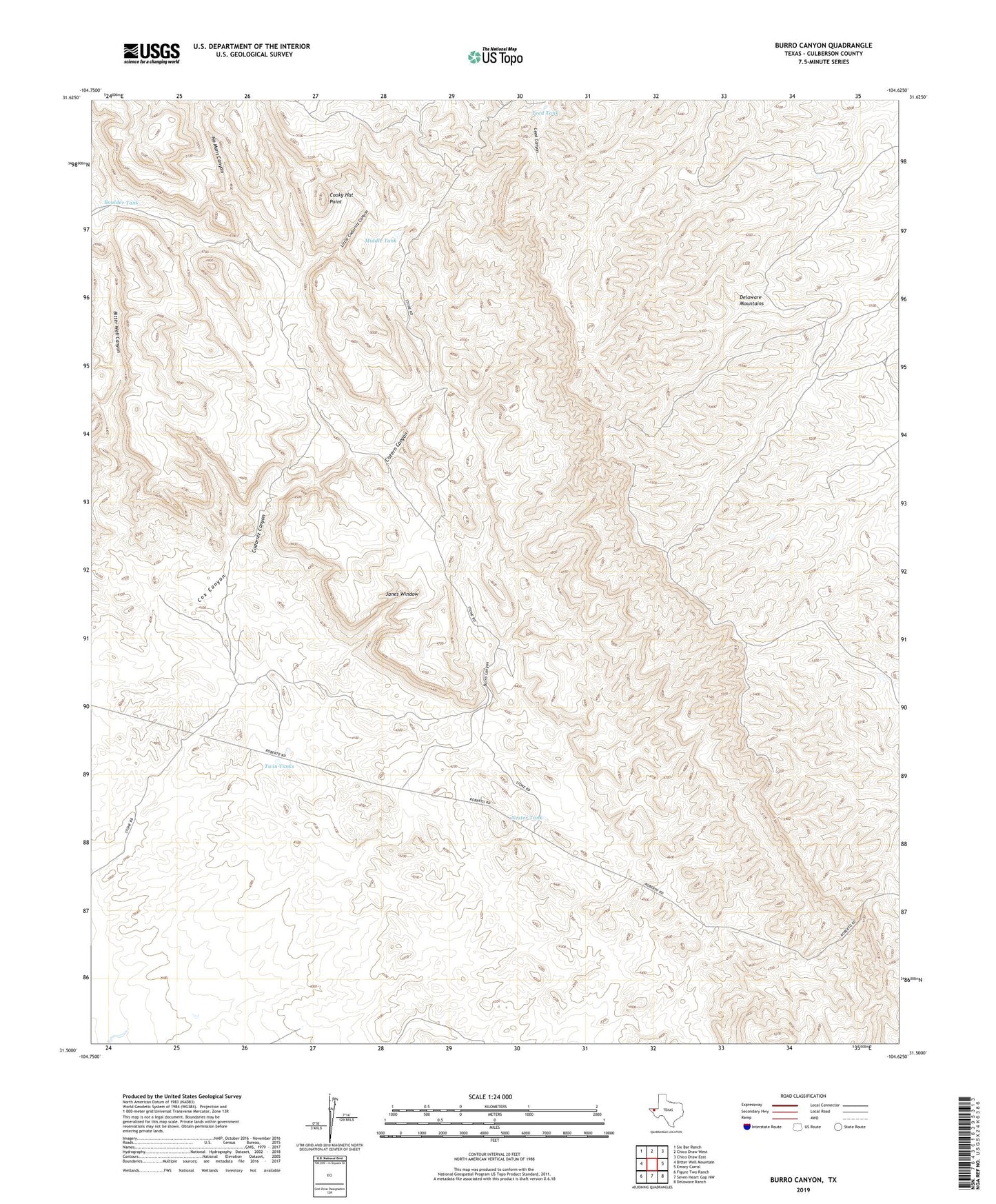 Burro Canyon Texas US Topo Map Image