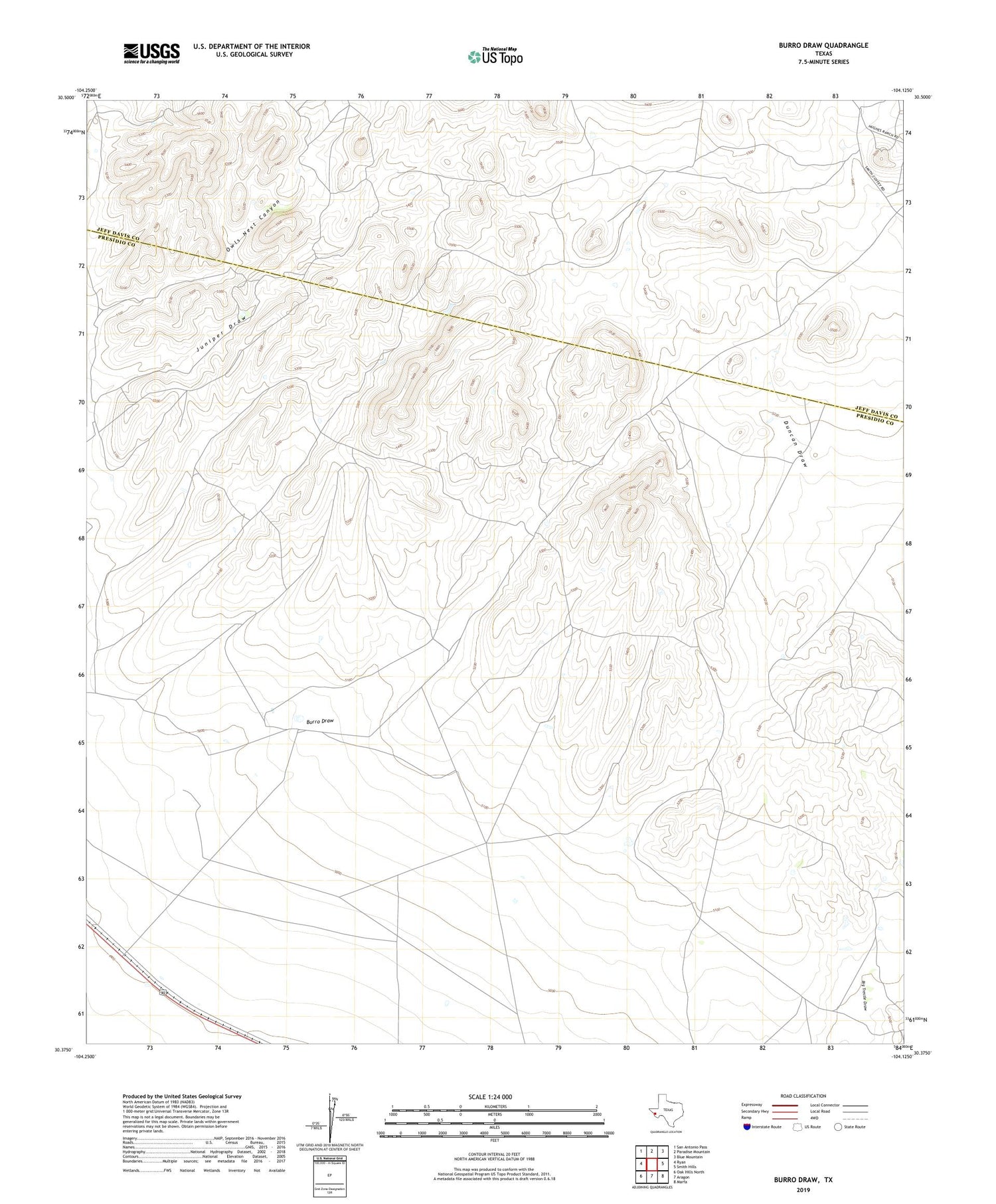 Burro Draw Texas US Topo Map Image