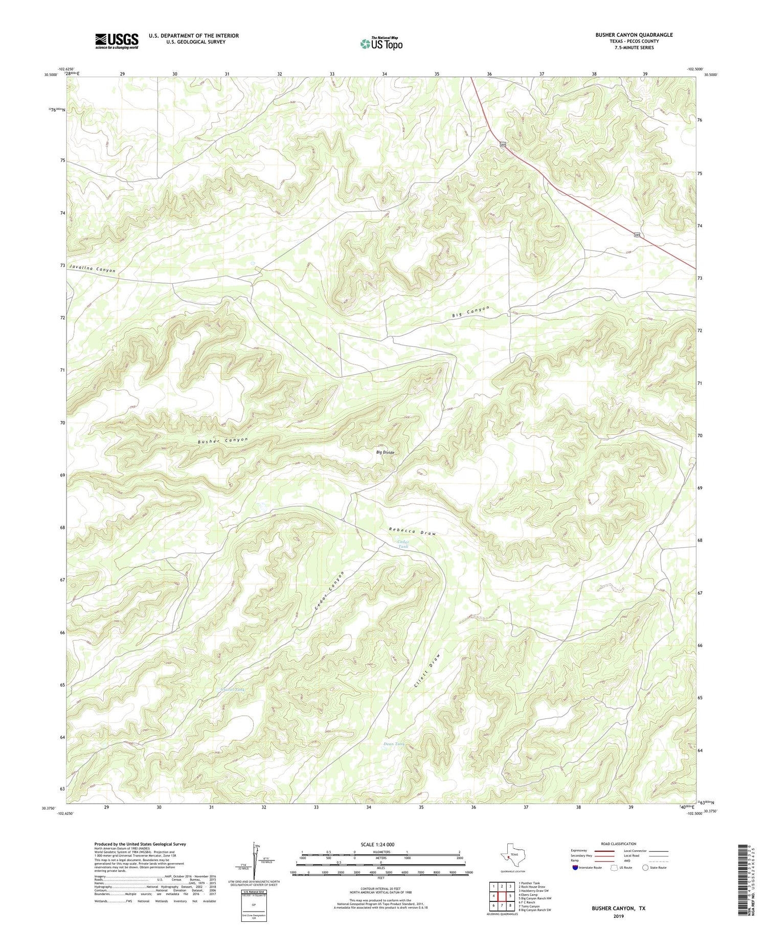 Busher Canyon Texas US Topo Map Image