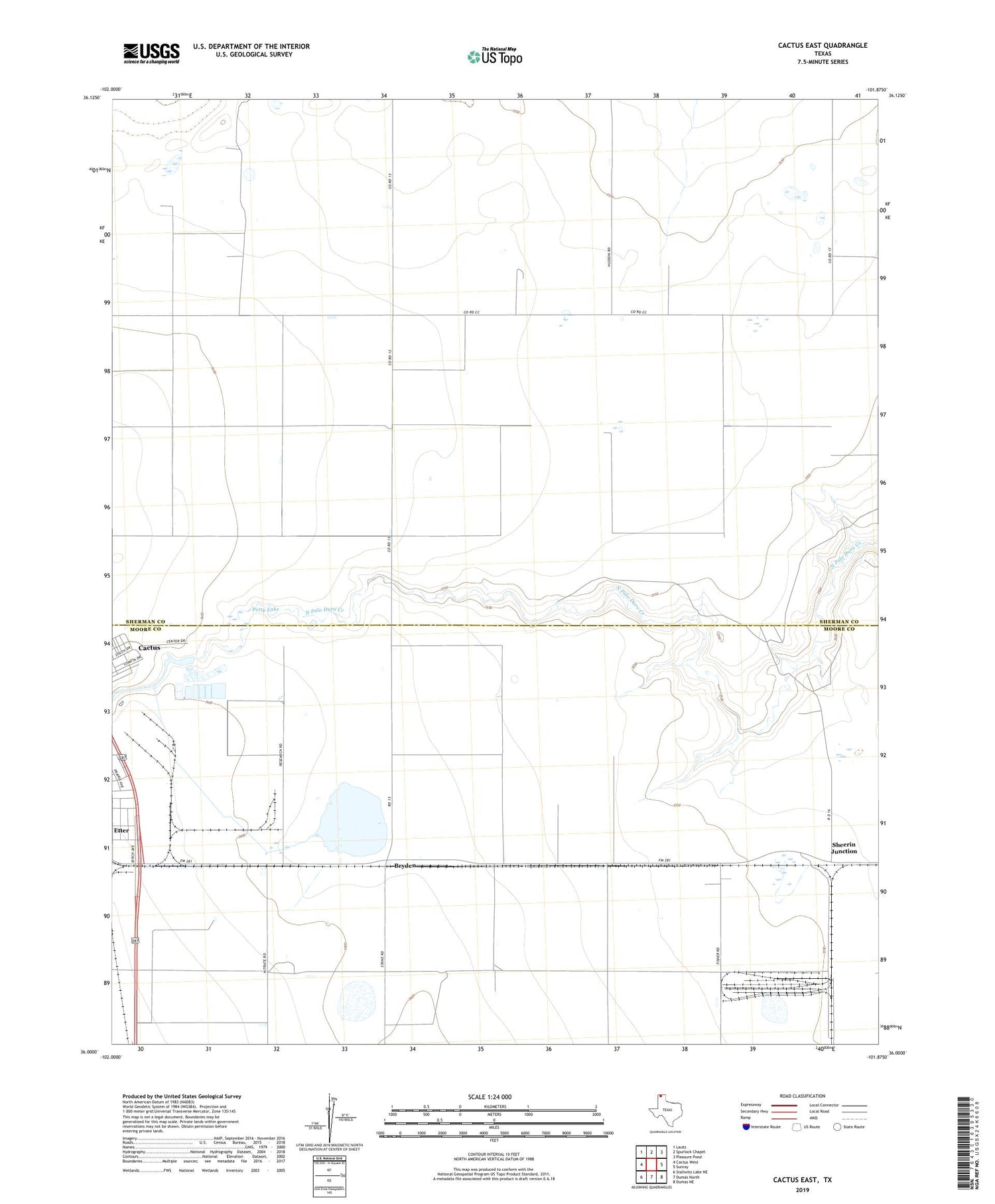 Cactus East Texas US Topo Map Image