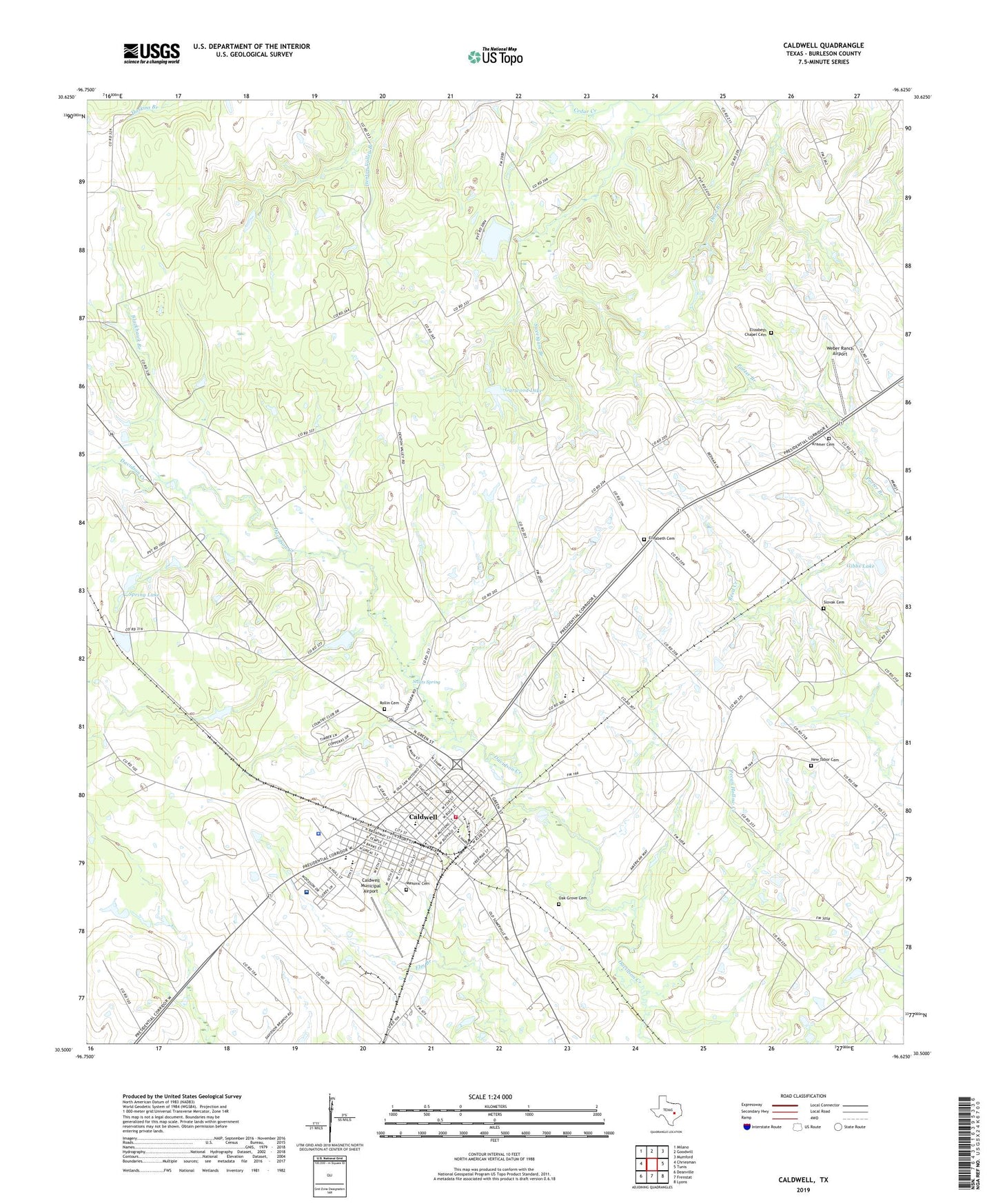 Caldwell Texas US Topo Map Image