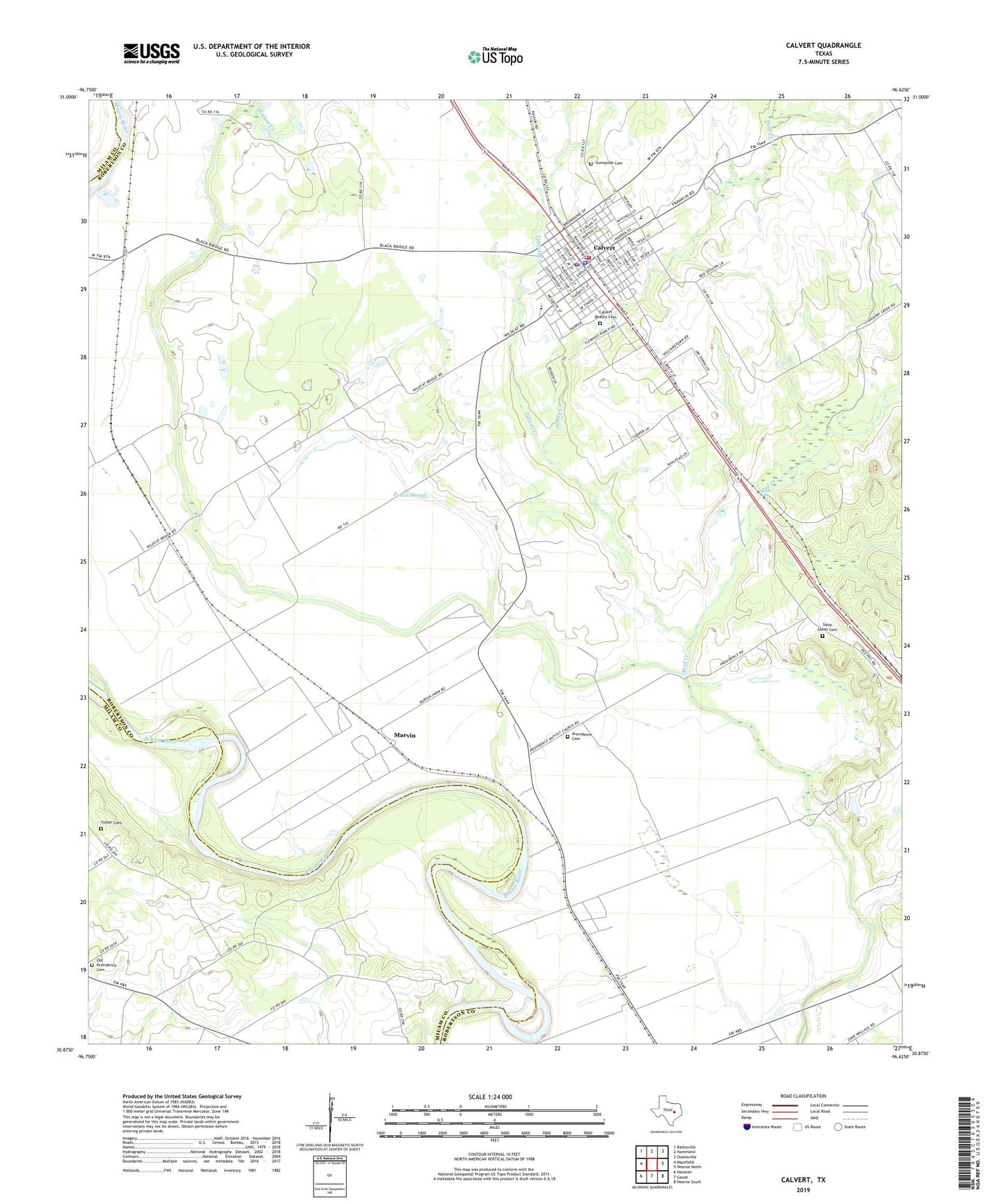Calvert Texas US Topo Map Image