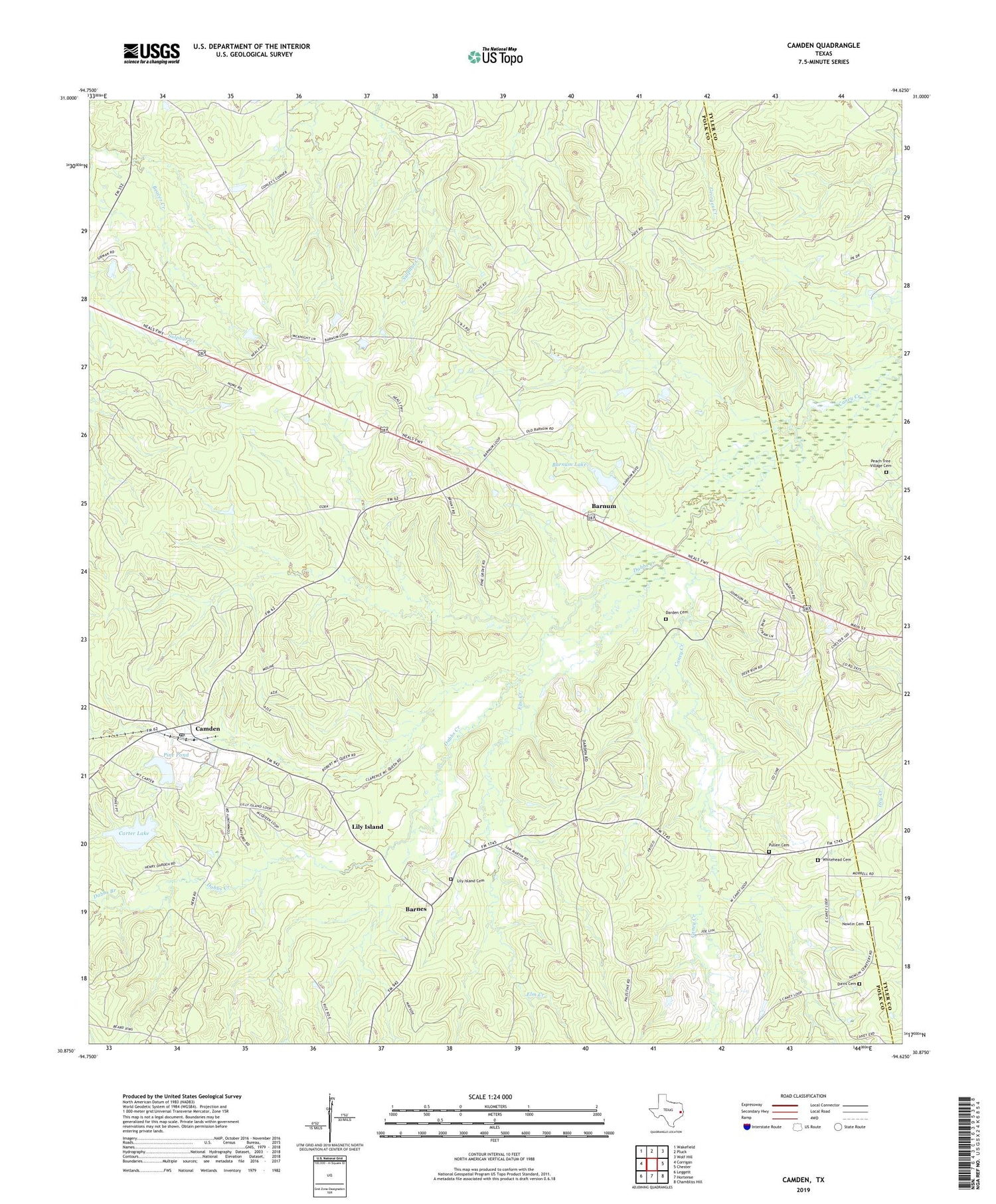 Camden Texas US Topo Map Image