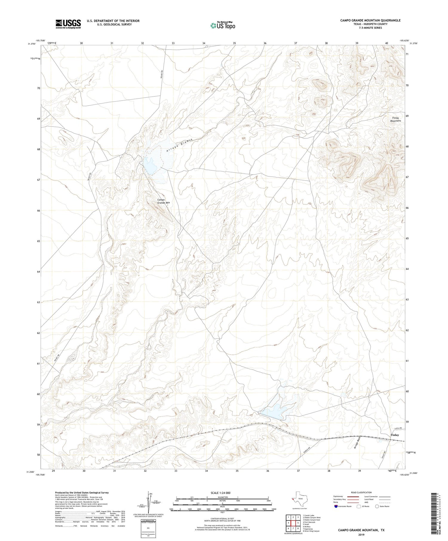 Campo Grande Mountain Texas US Topo Map Image